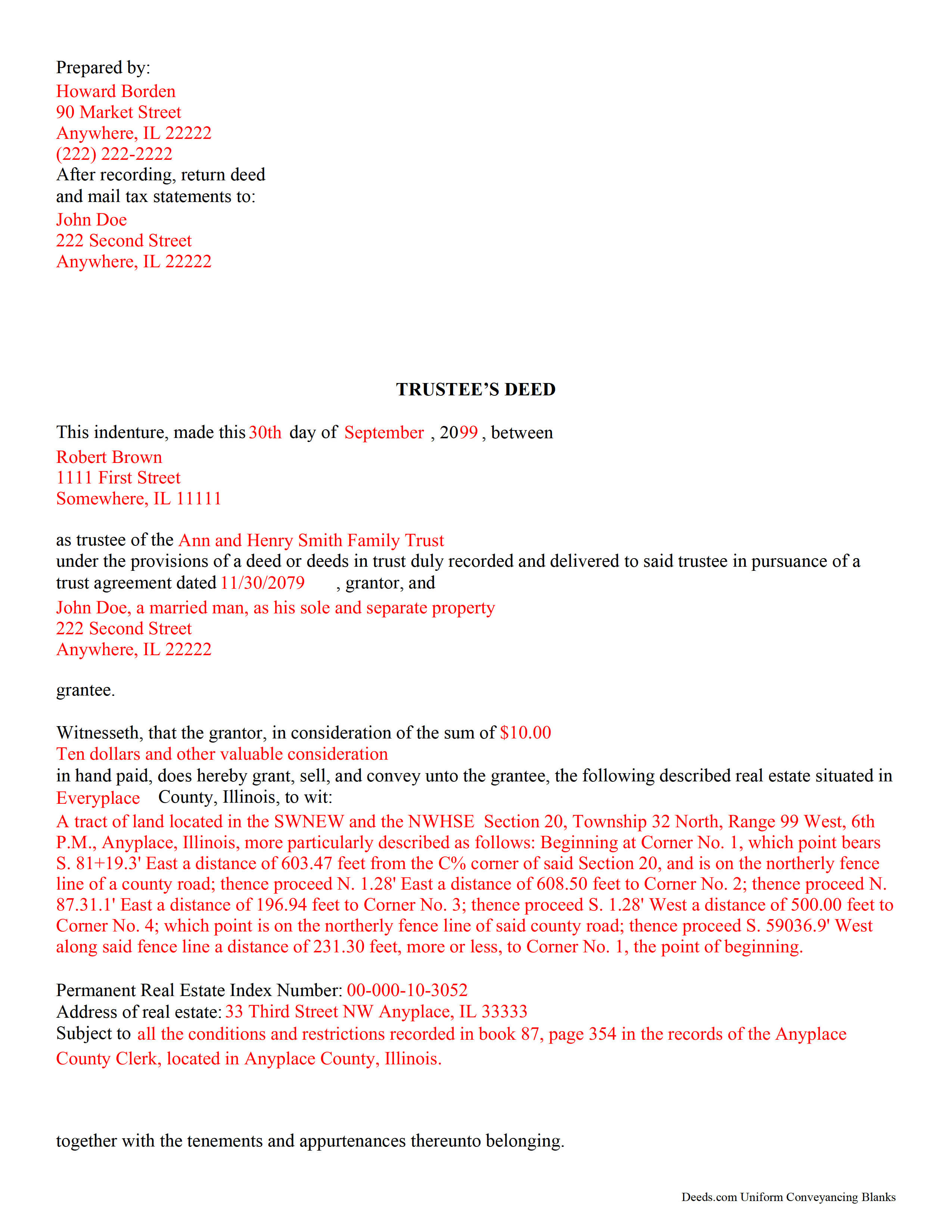 Completed Example of the Trustee Deed Document