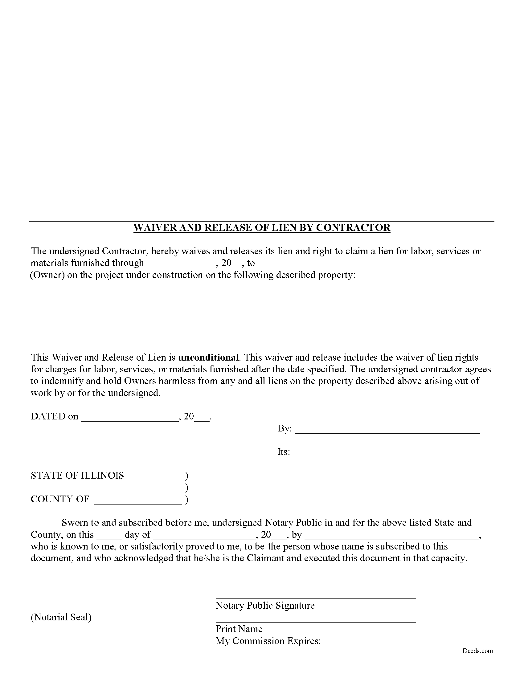 Cumberland County Unconditional Waiver and Release of Mechanic Lien Form