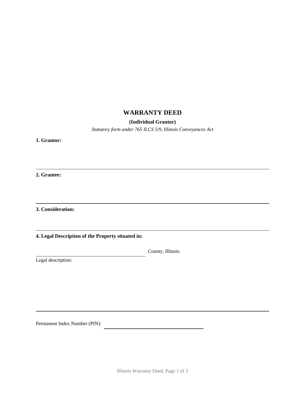 Hamilton County Warranty Deed (Individual Grantor) Form