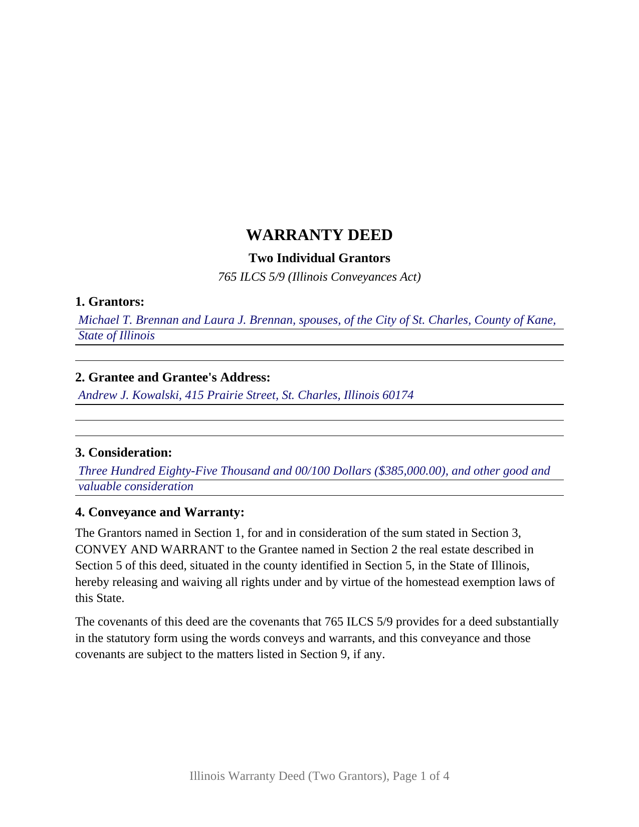 Crawford County Completed Example of the Warranty Deed (Two Grantors) Document