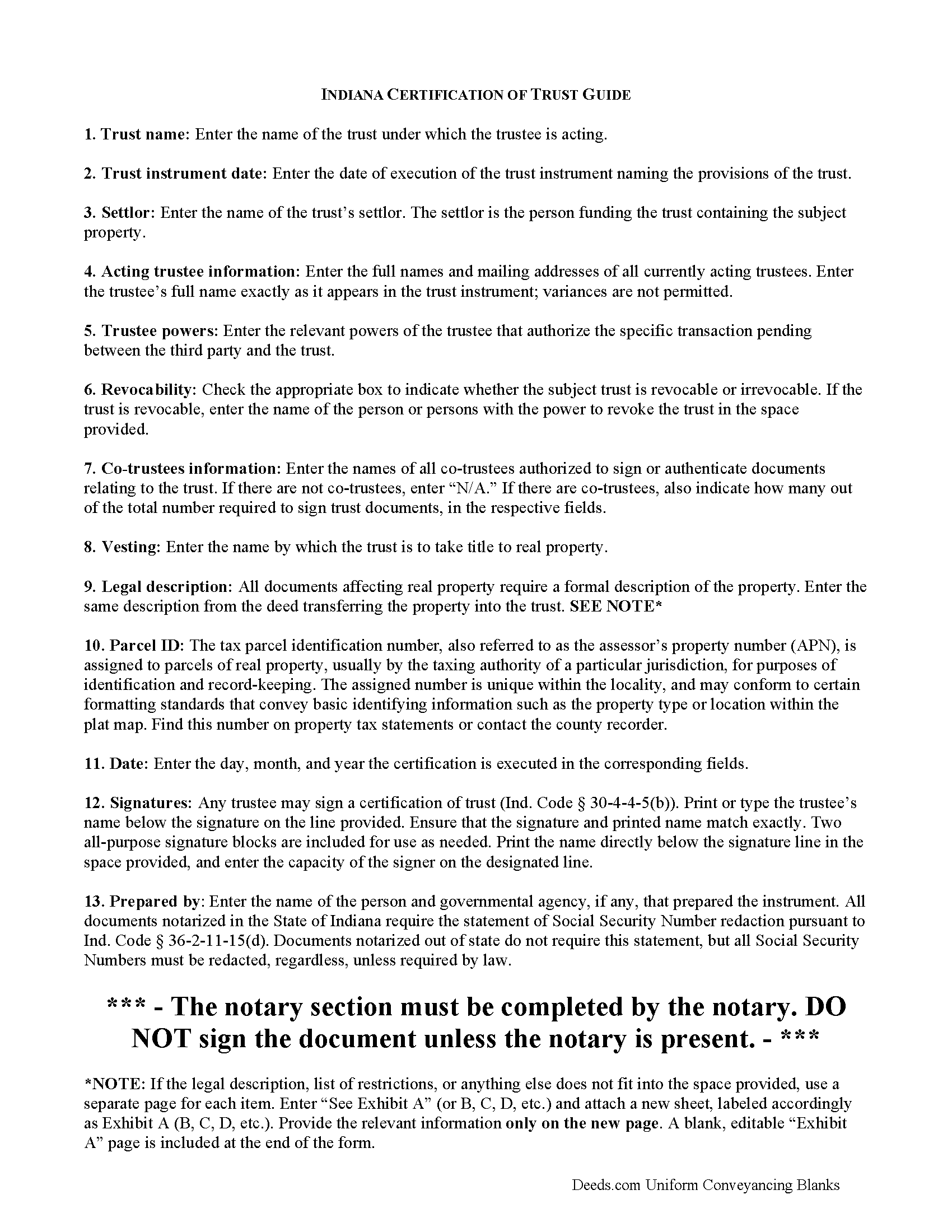 Rush County Certificate of Trust Guide