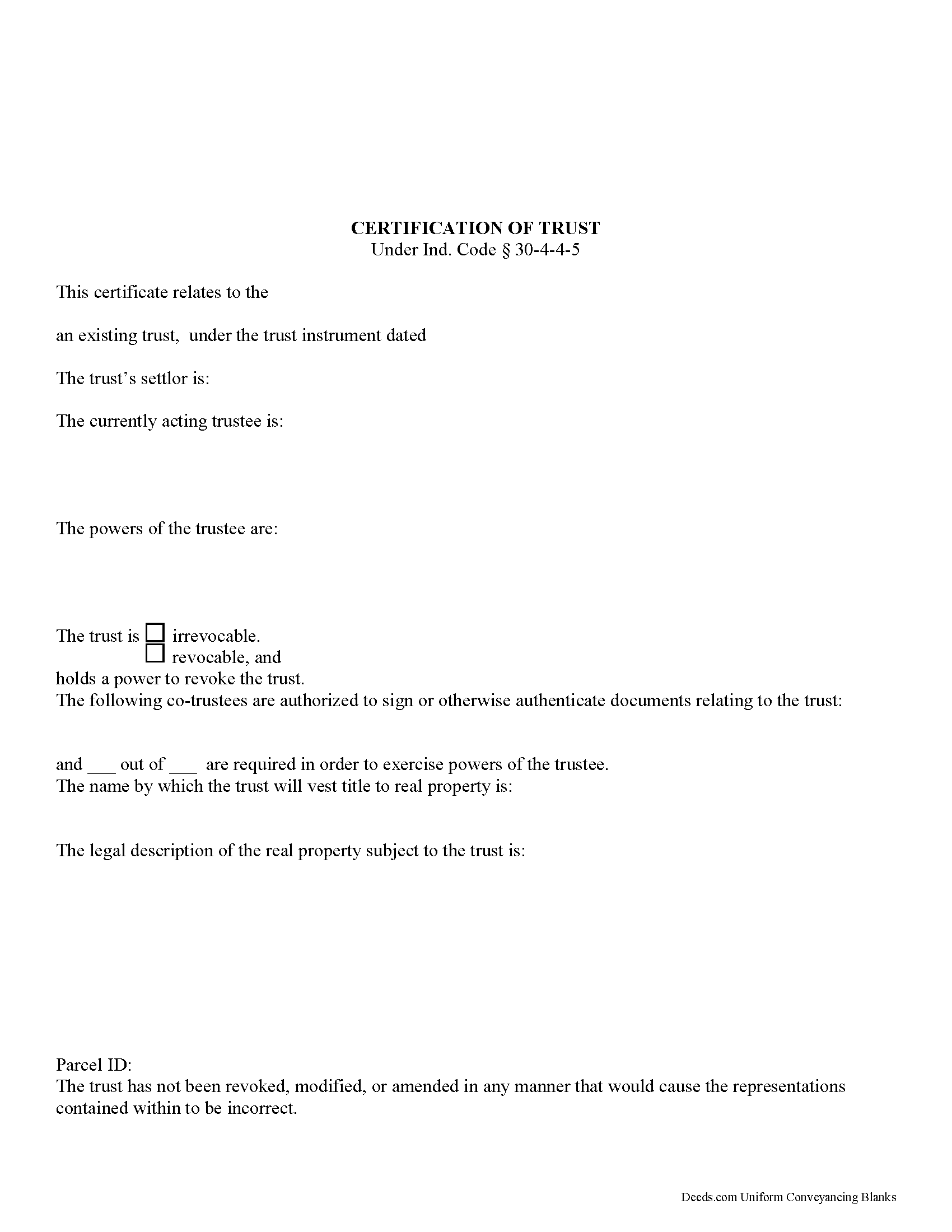 Rush County Certificate of Trust Form