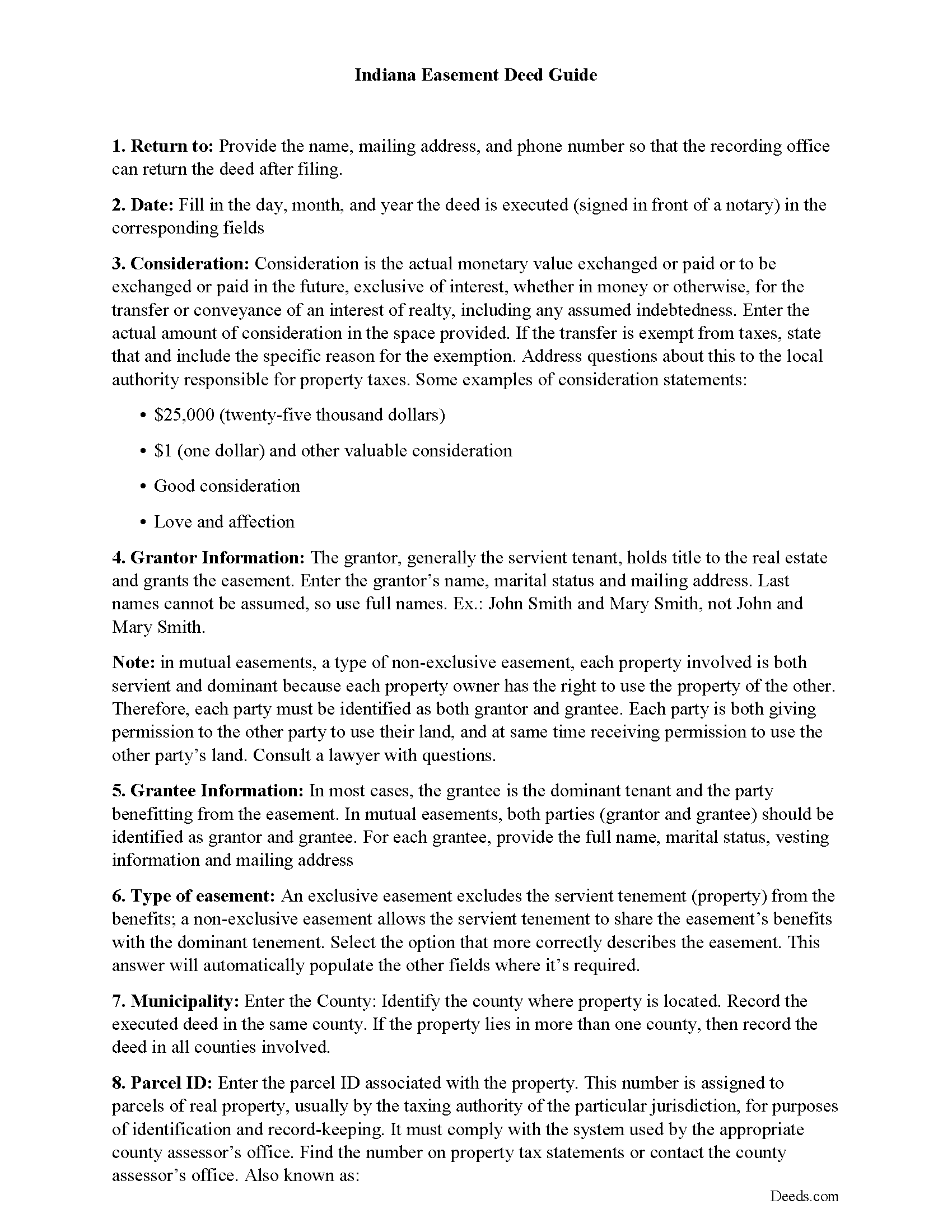 Vermillion County Easement Deed Form Indiana