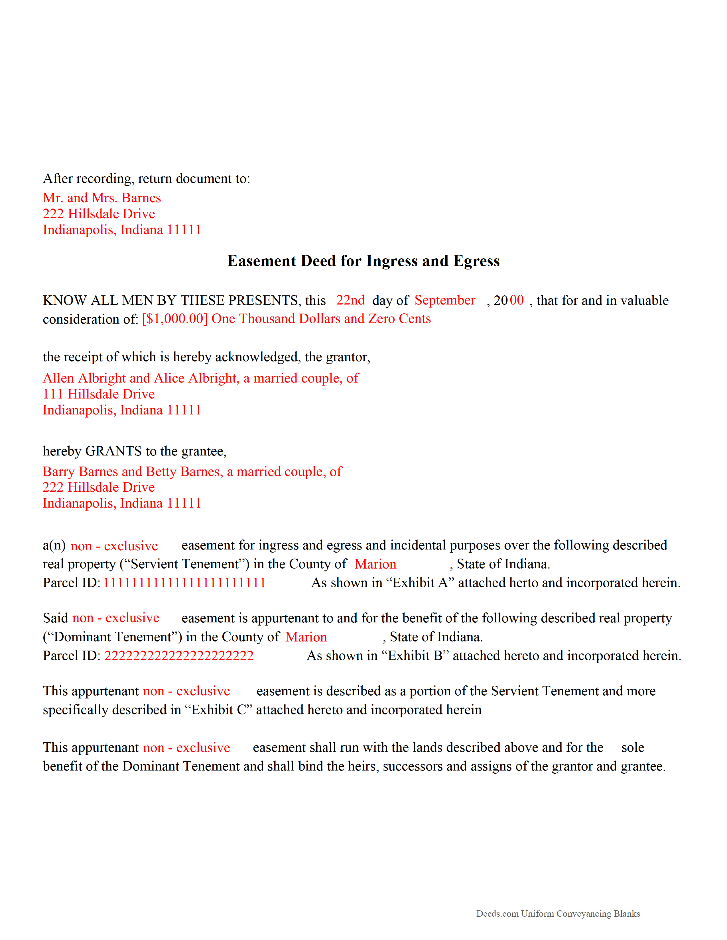 Completed Example of the Easement Deed Document