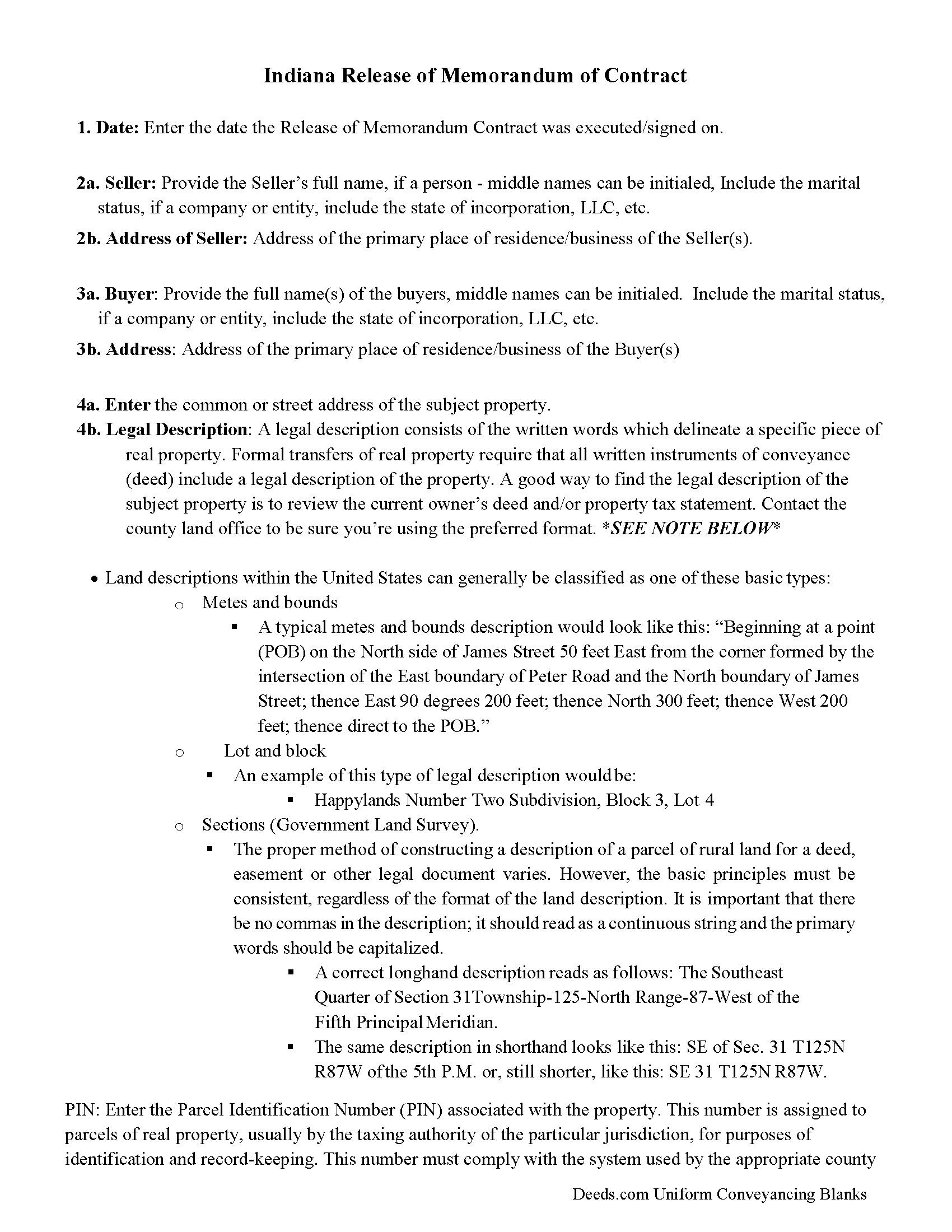 Randolph County Full Release of Memorandum of Contract Guide