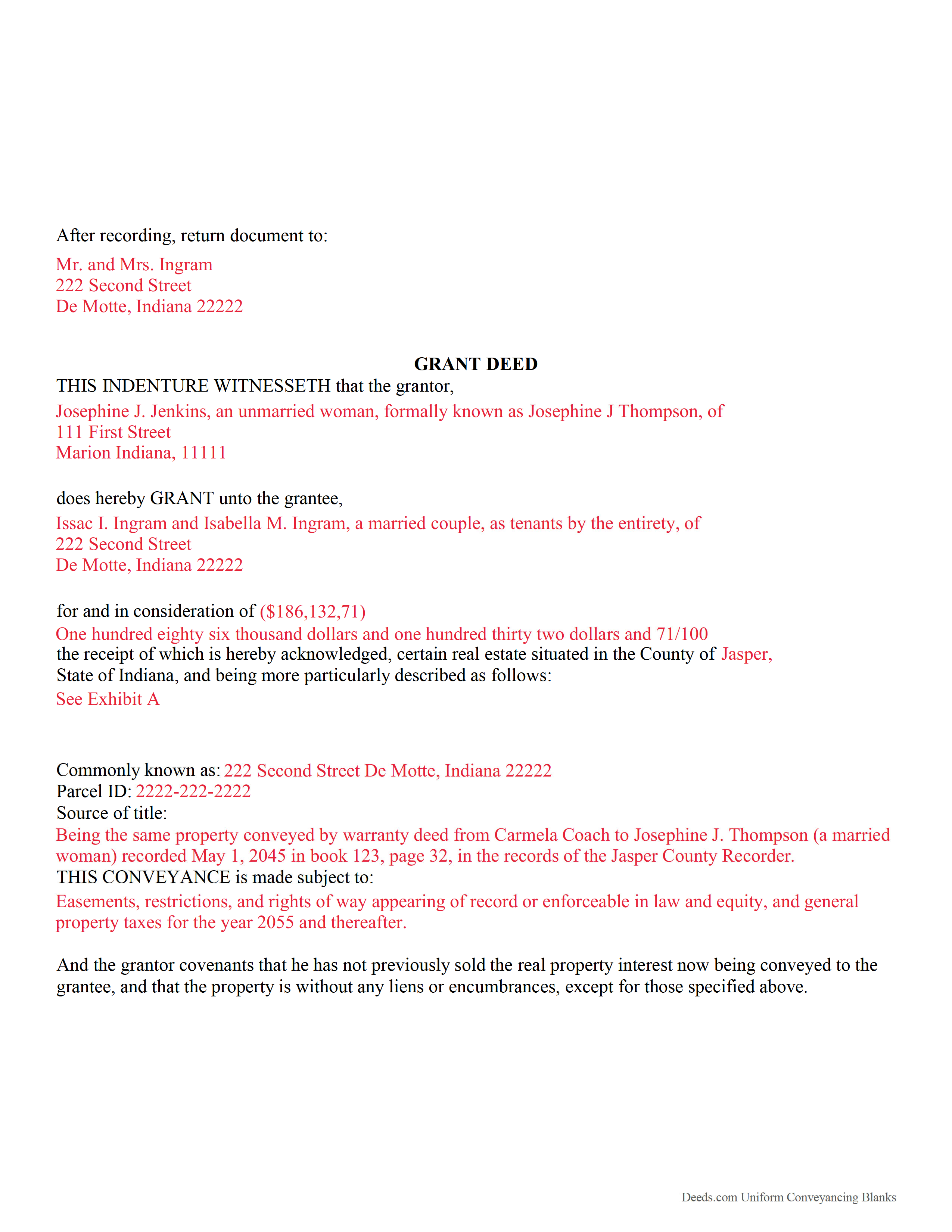 Rush County Completed Example of the Grant Deed Document