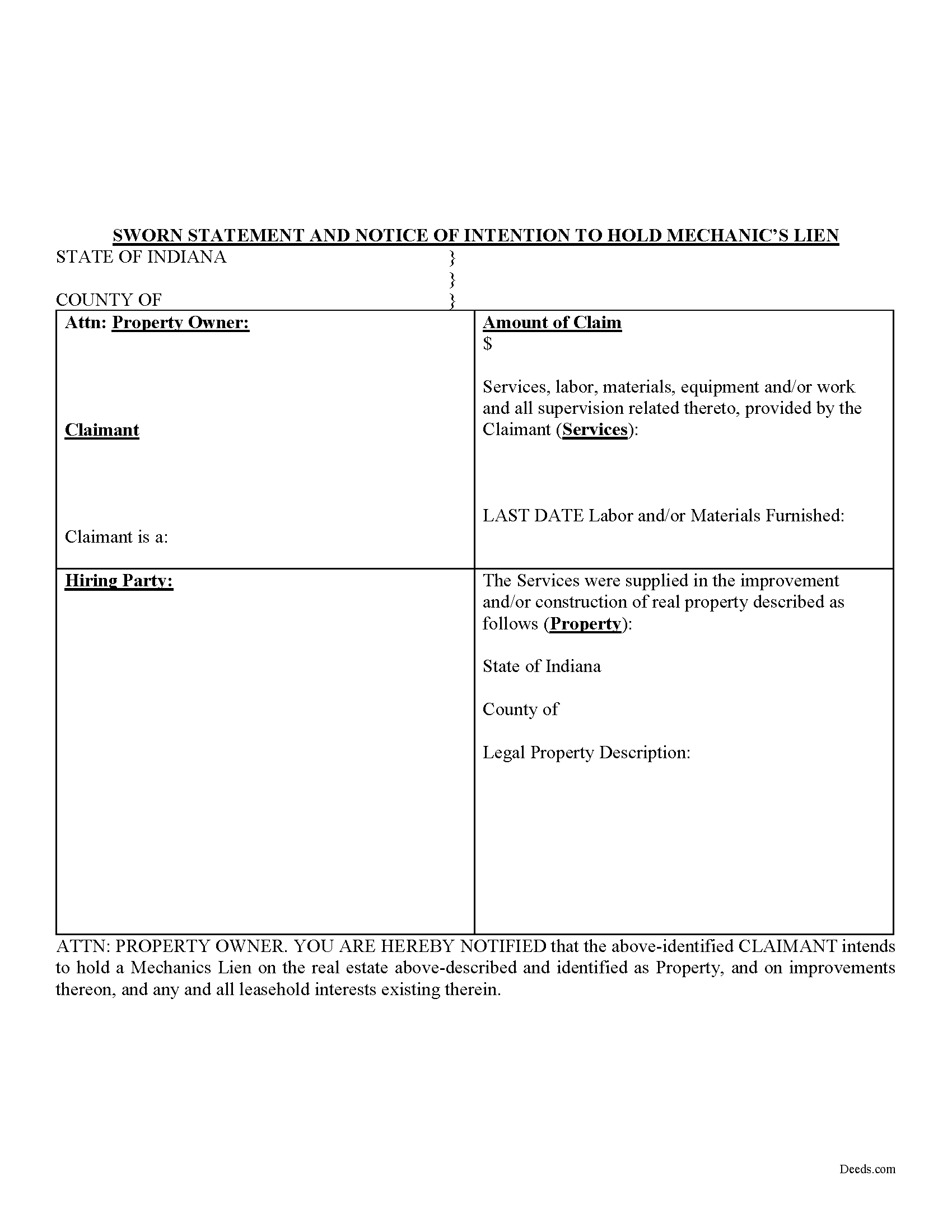 Indiana Mechanics Lien Image
