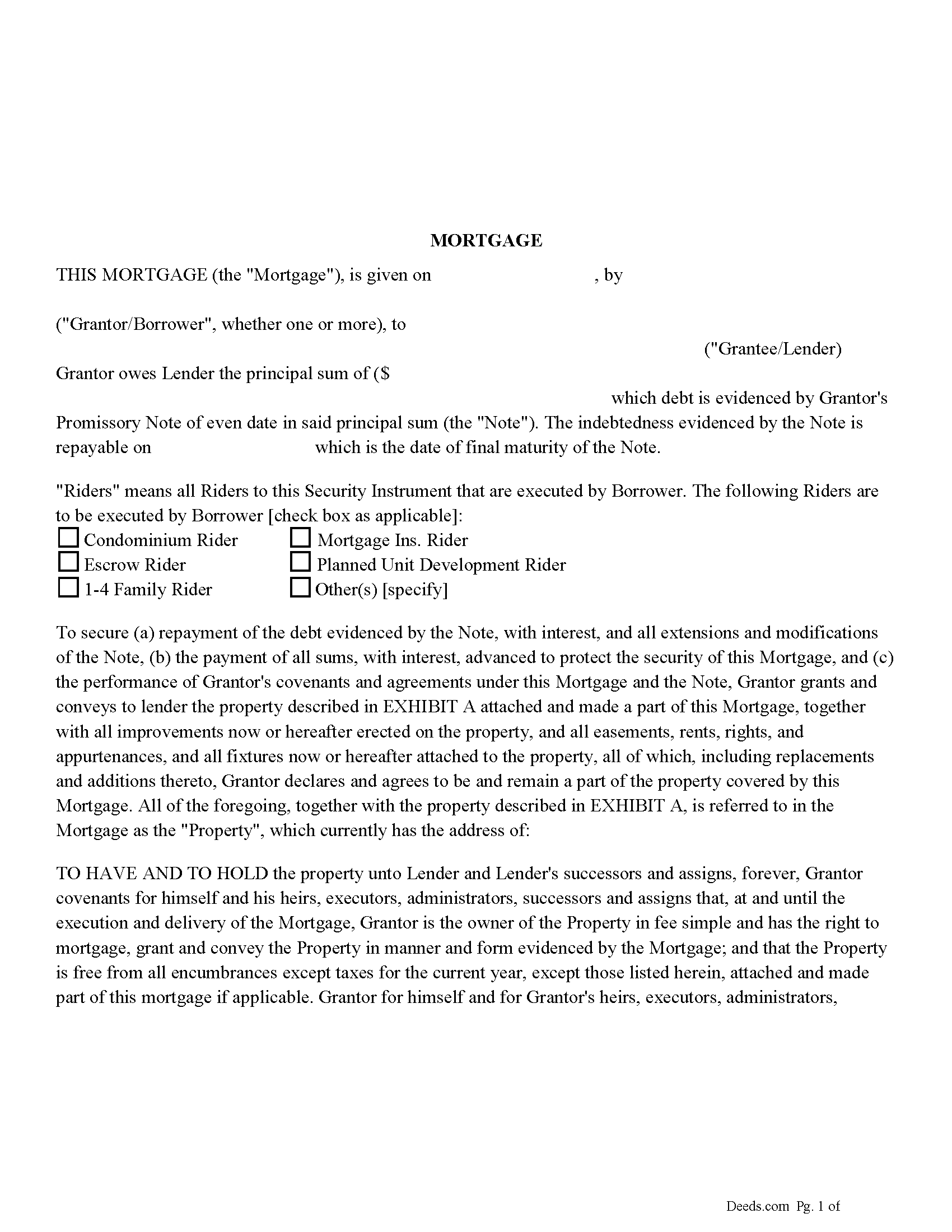 Mortgage Secured by Promissory Note