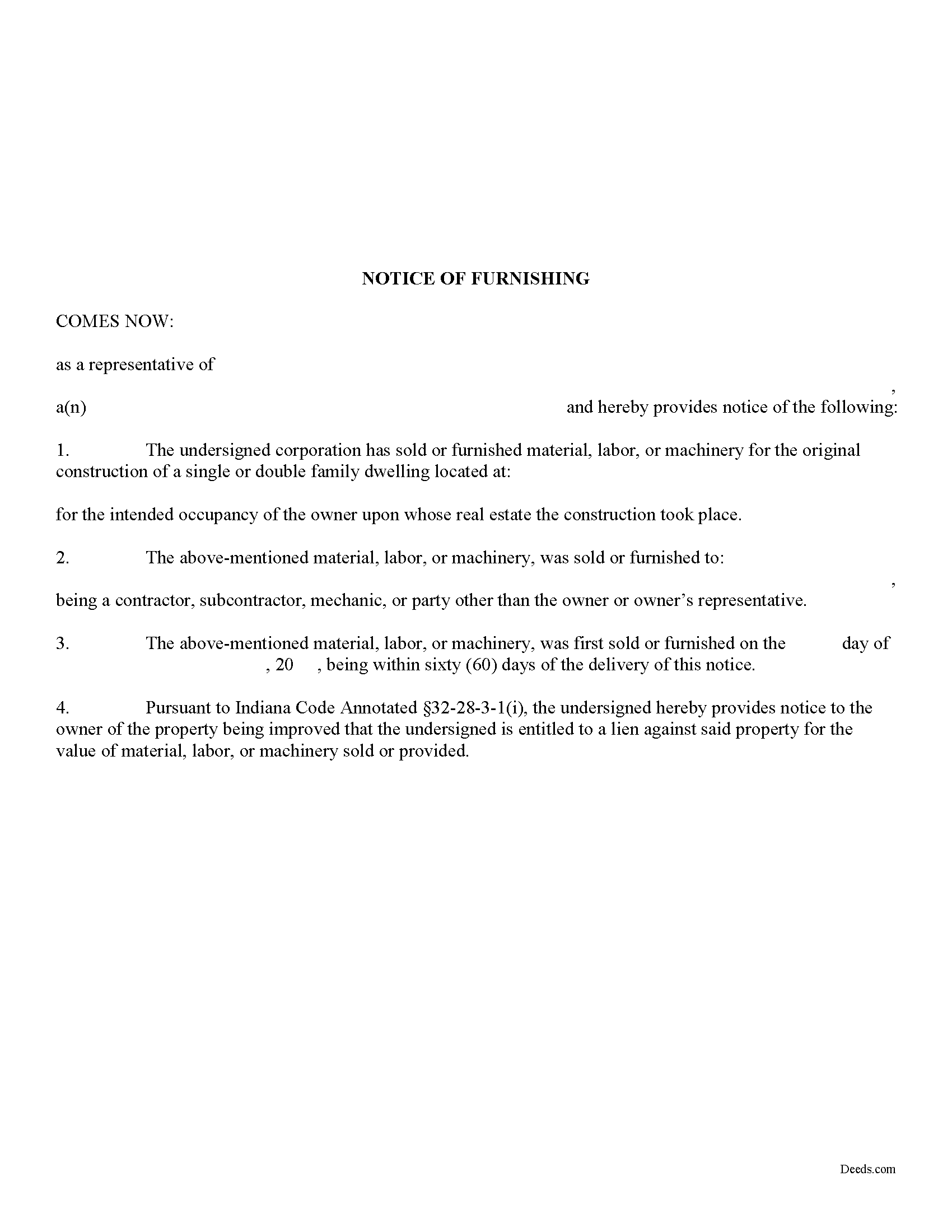 Indiana Notice of Furnishing Image