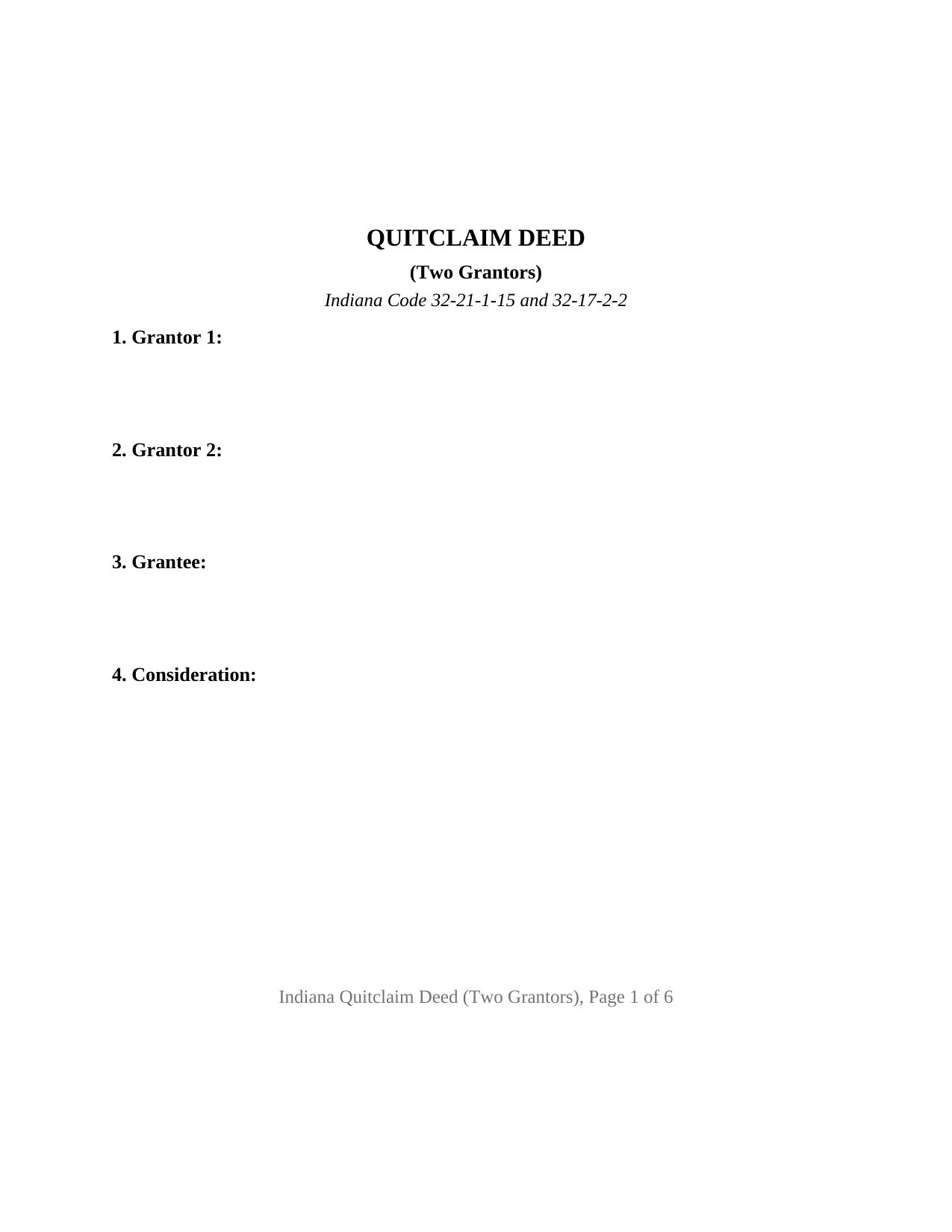 Indiana Quitclaim Deed (Two Grantors)