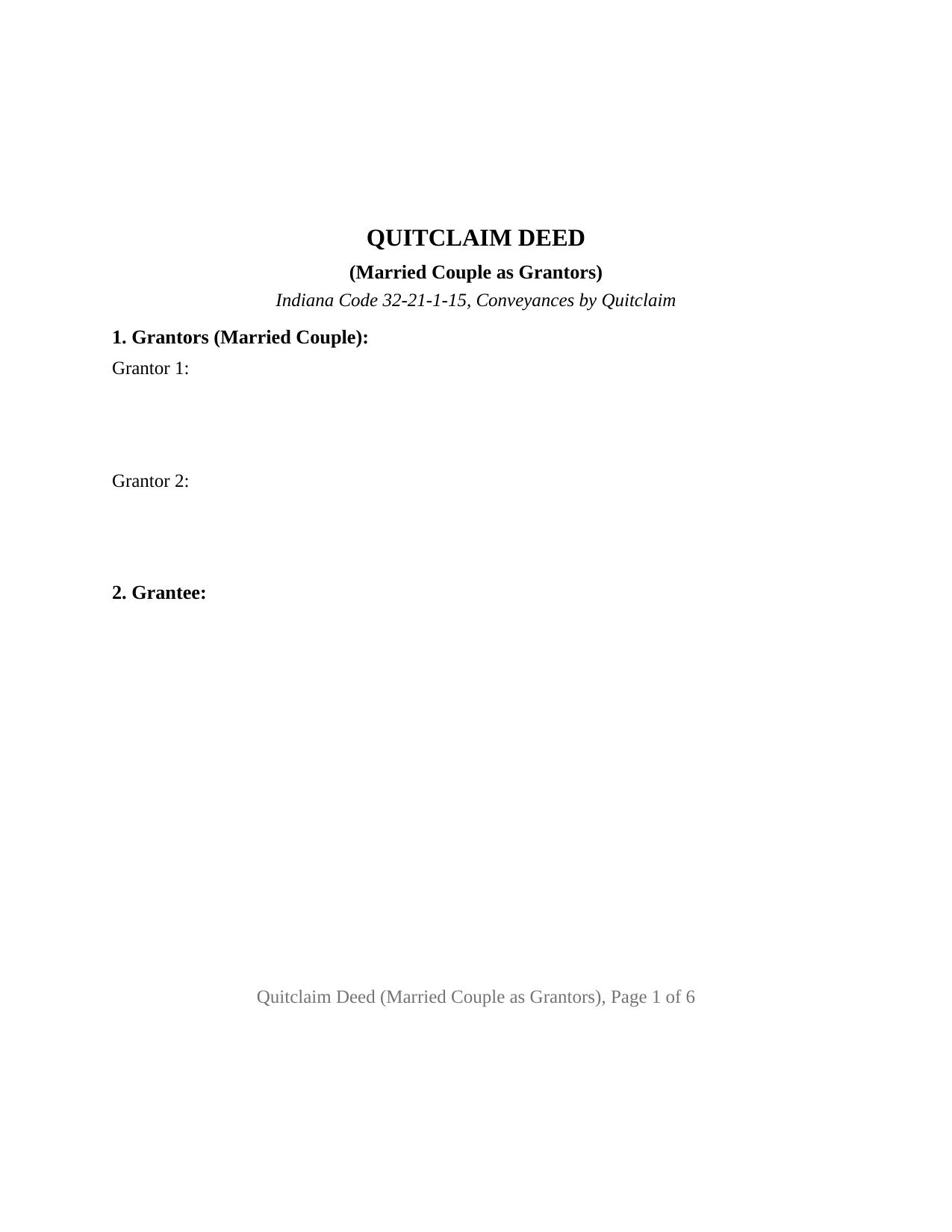 Indiana Quitclaim Deed (Married Couple as Grantors)