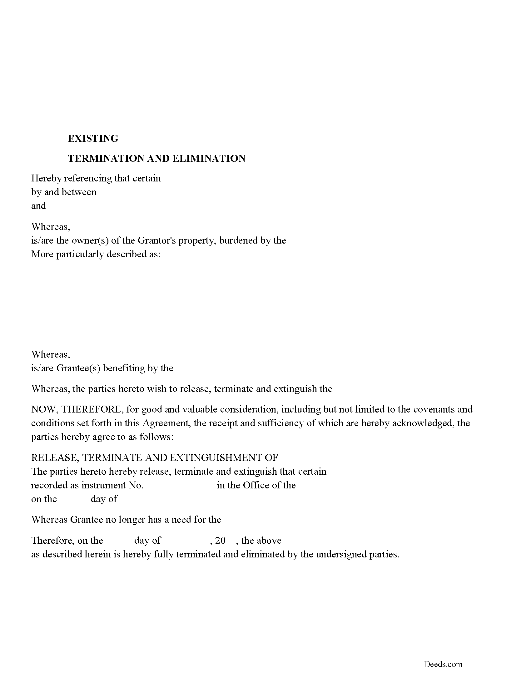 Indiana Termination, Cancellation of Easement / Right of Way