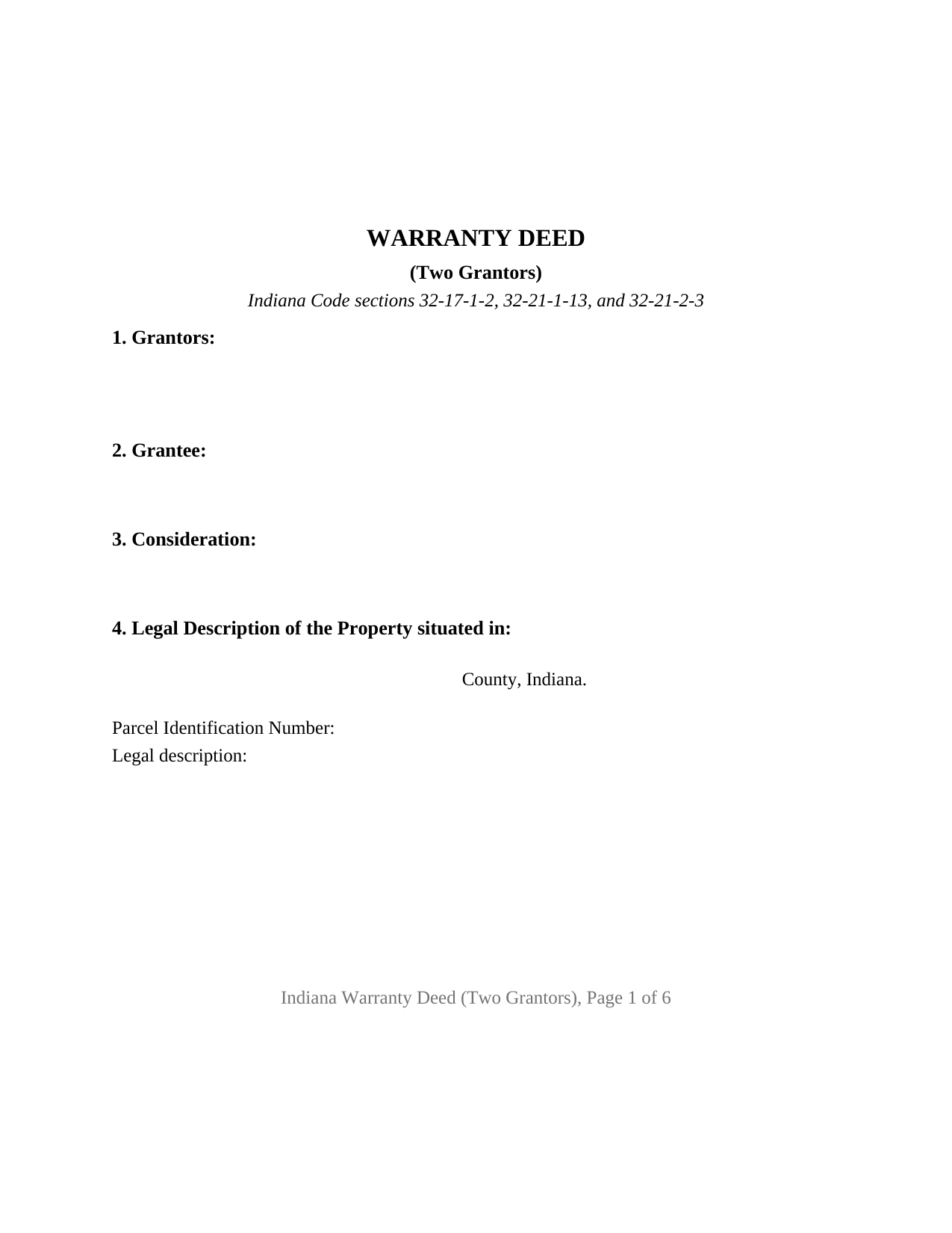 Indiana Warranty Deed (Two Grantors)