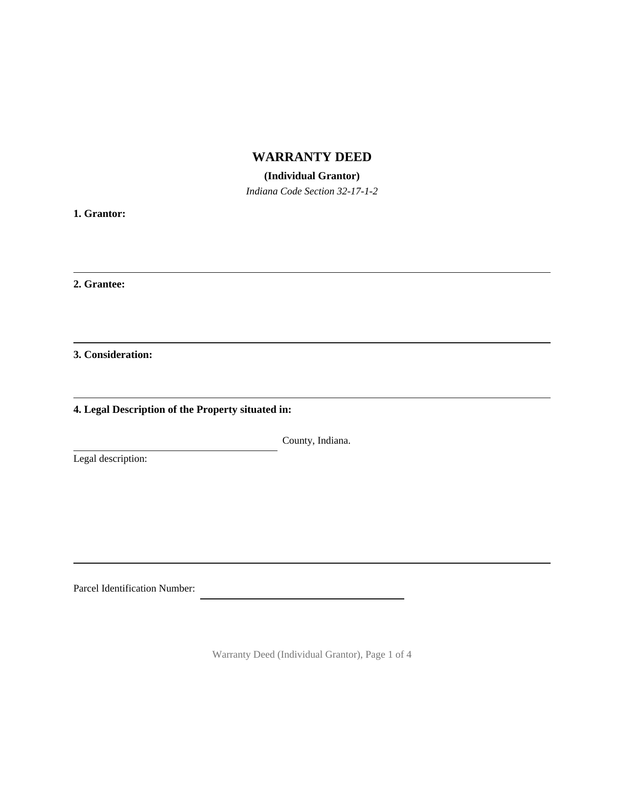 Indiana Warranty Deed (Individual Grantor)