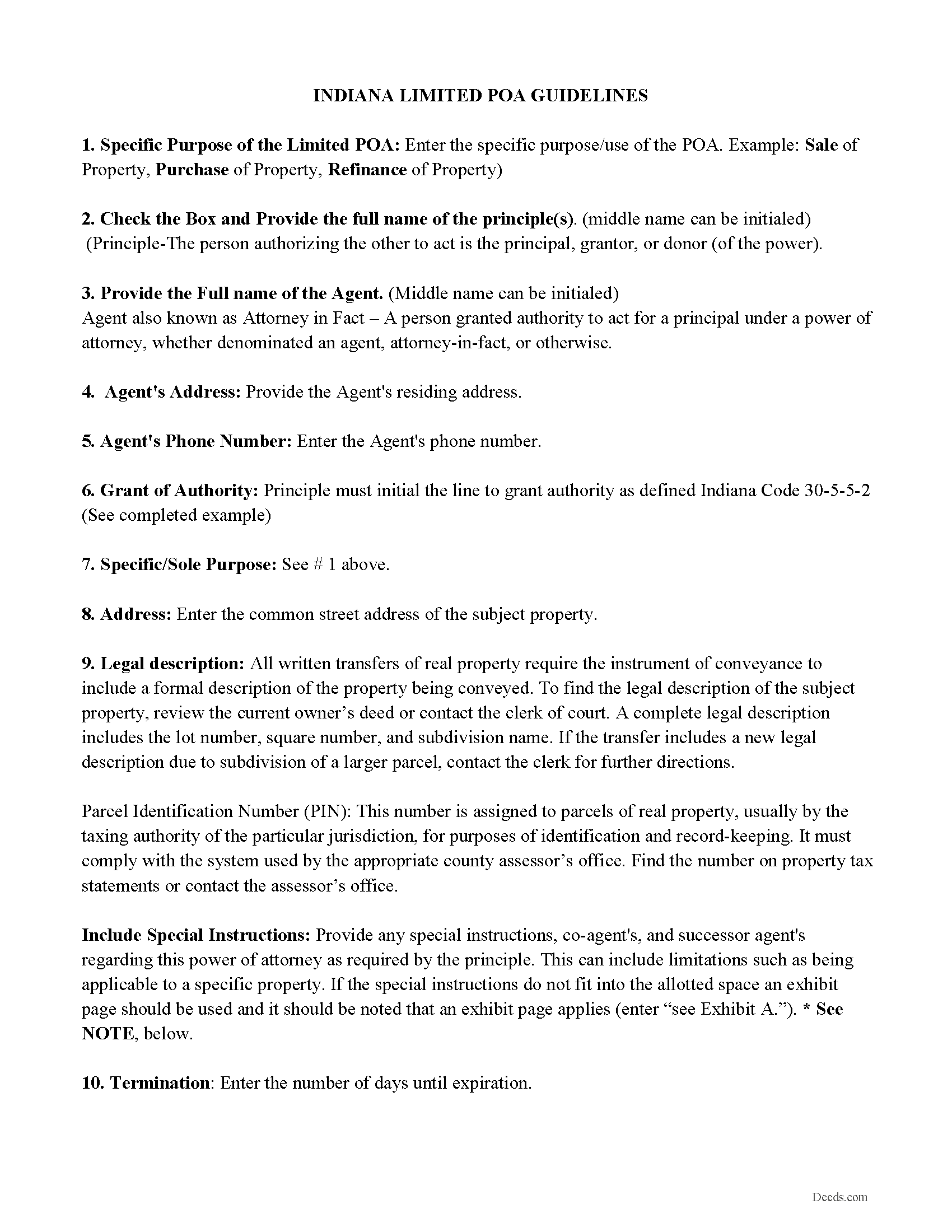 Rush County Limited Power of Attorney for Real Property Form Indiana