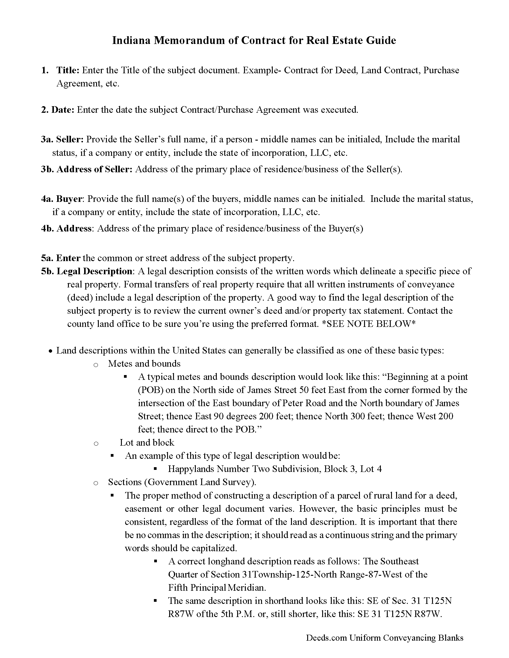 Rush County Memorandum of Contract Guide