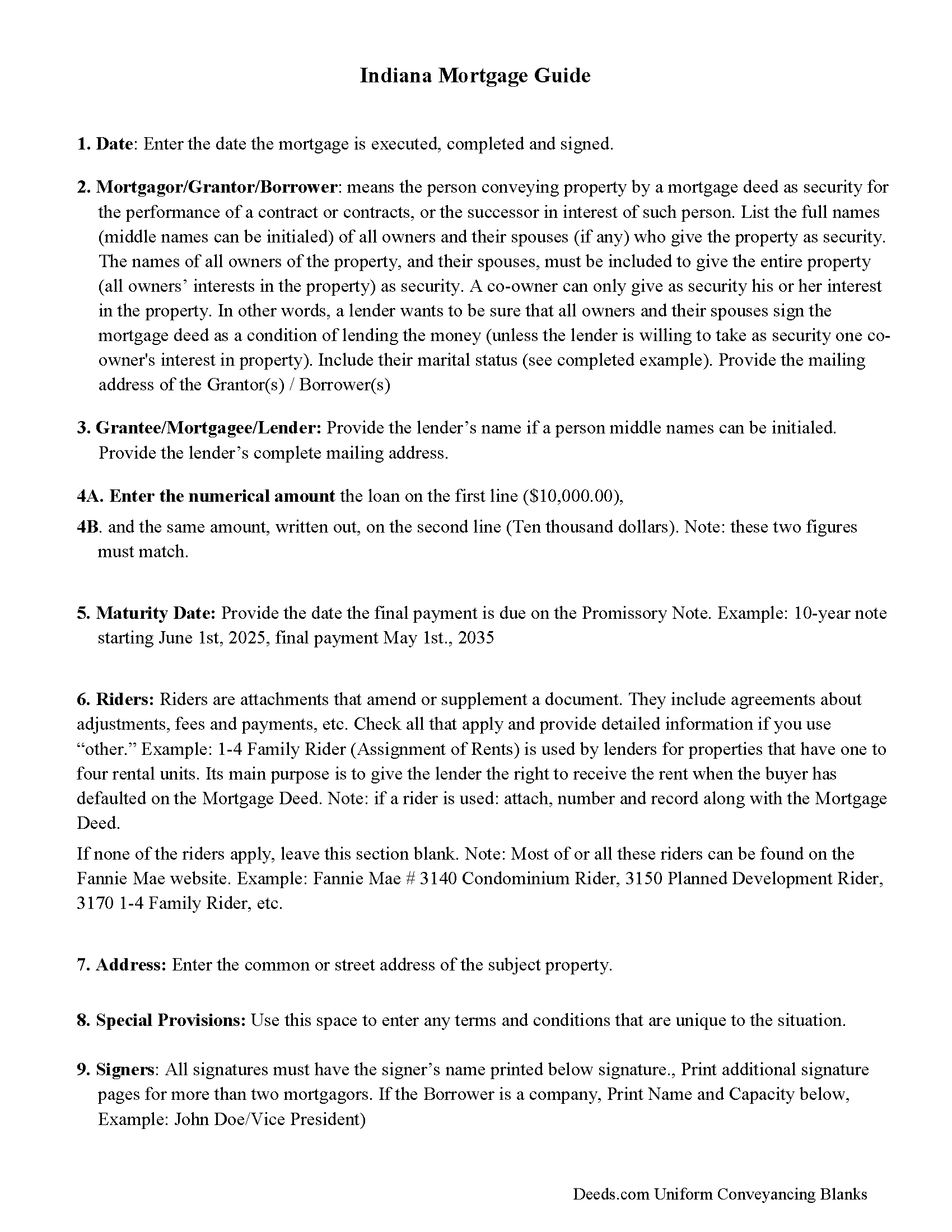 Rush County Mortgage Form Guidelines