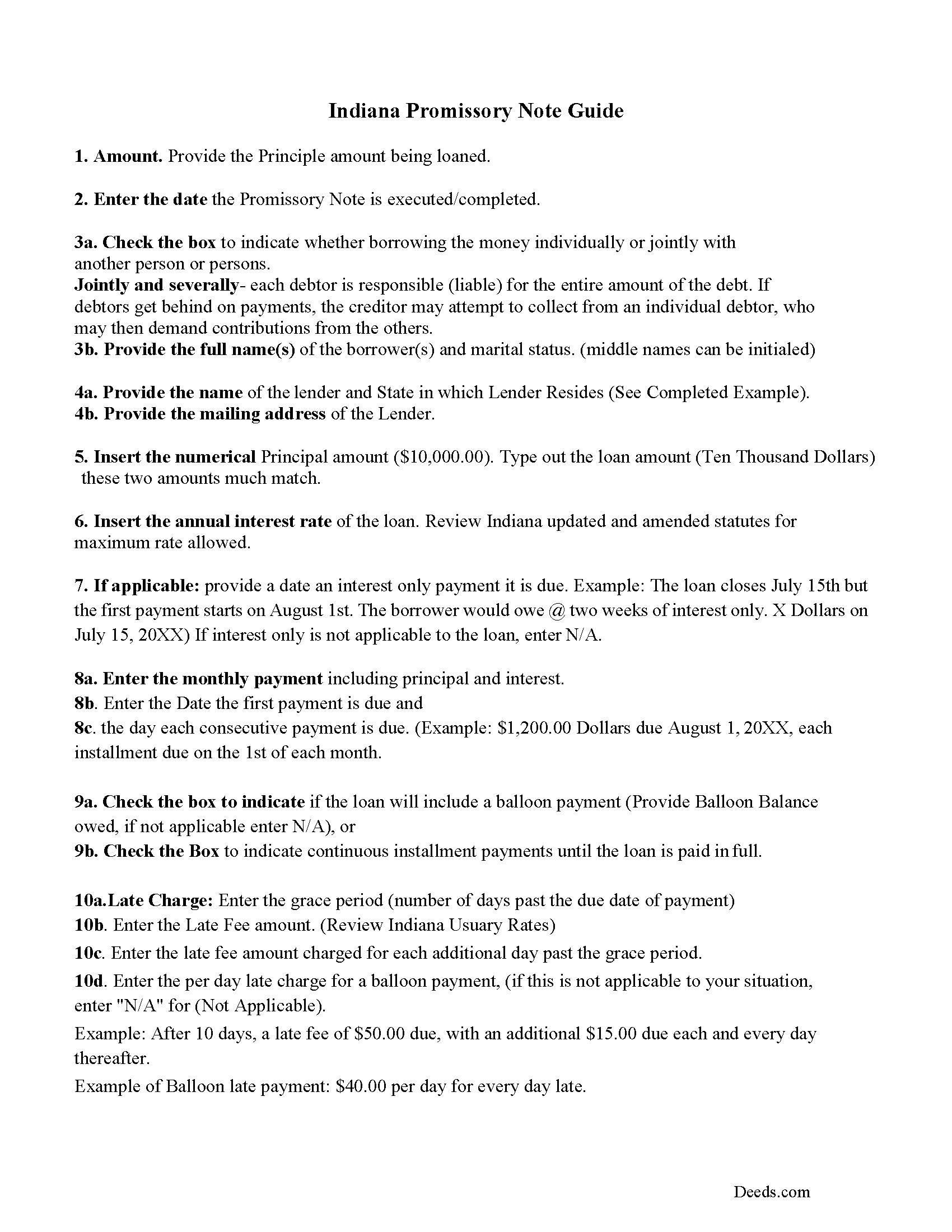 Rush County Promissory Note Guidelines