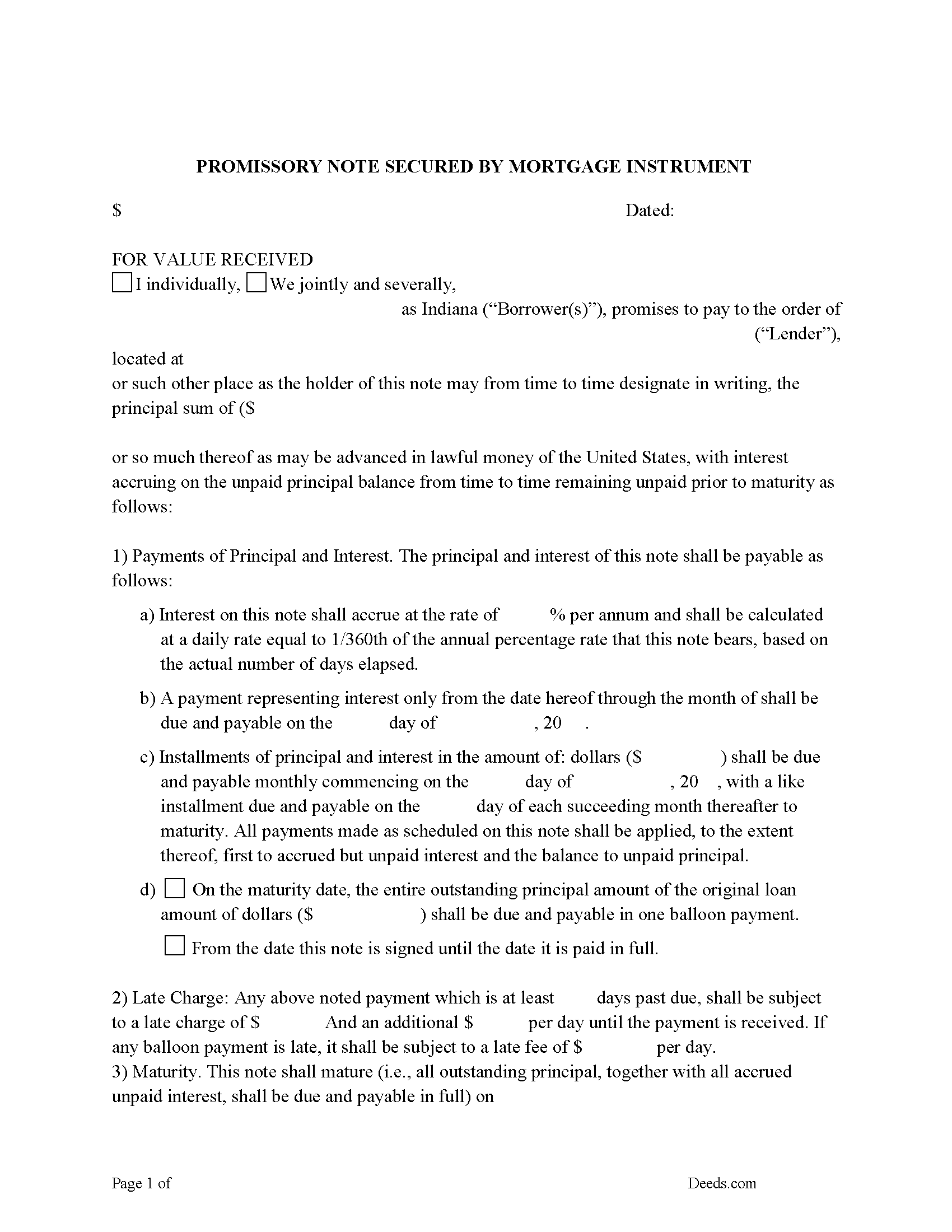 Rush County Promissory Note Form