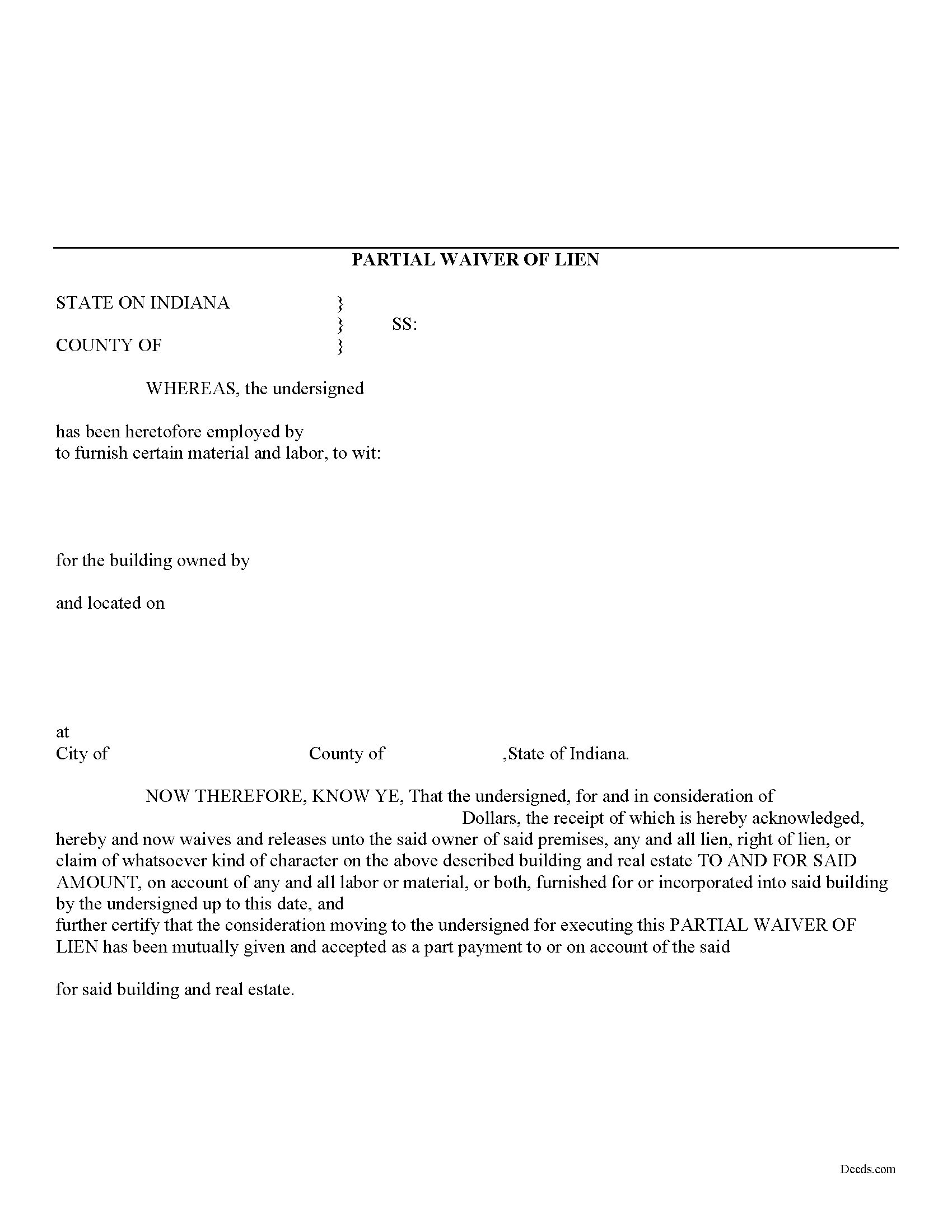 Partial Lien Waiver Form