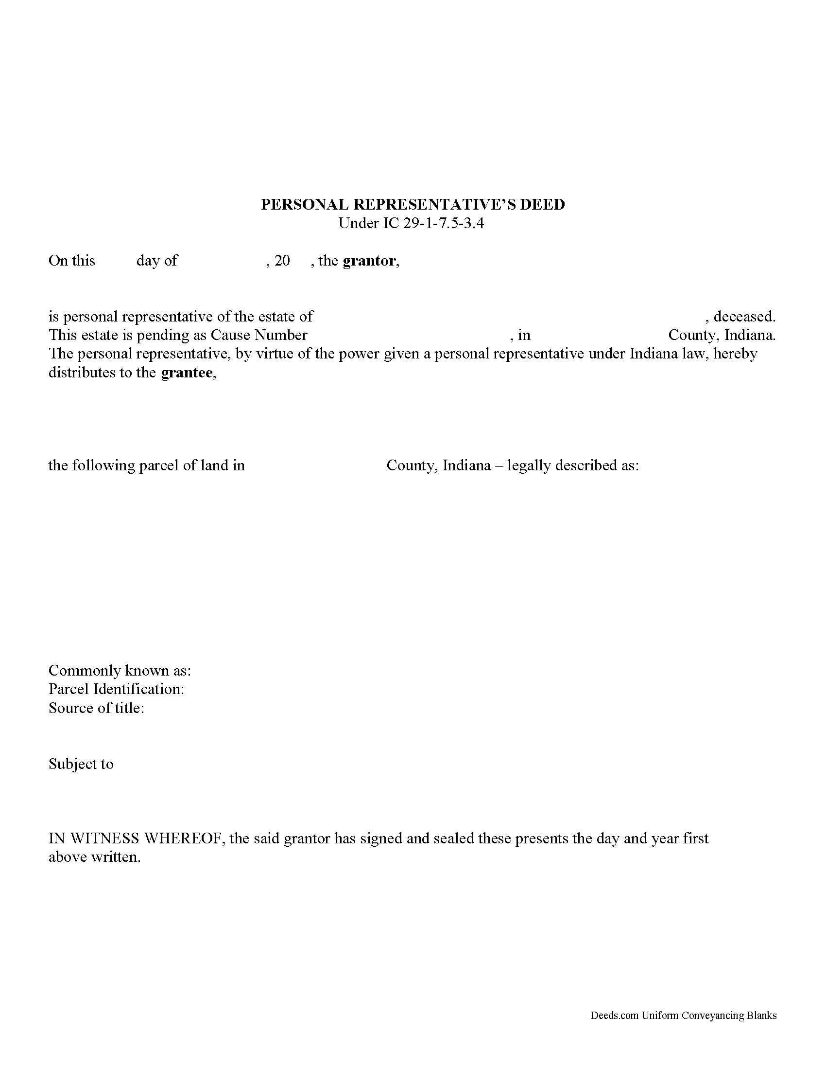 Marshall County Personal Representative Deed Form