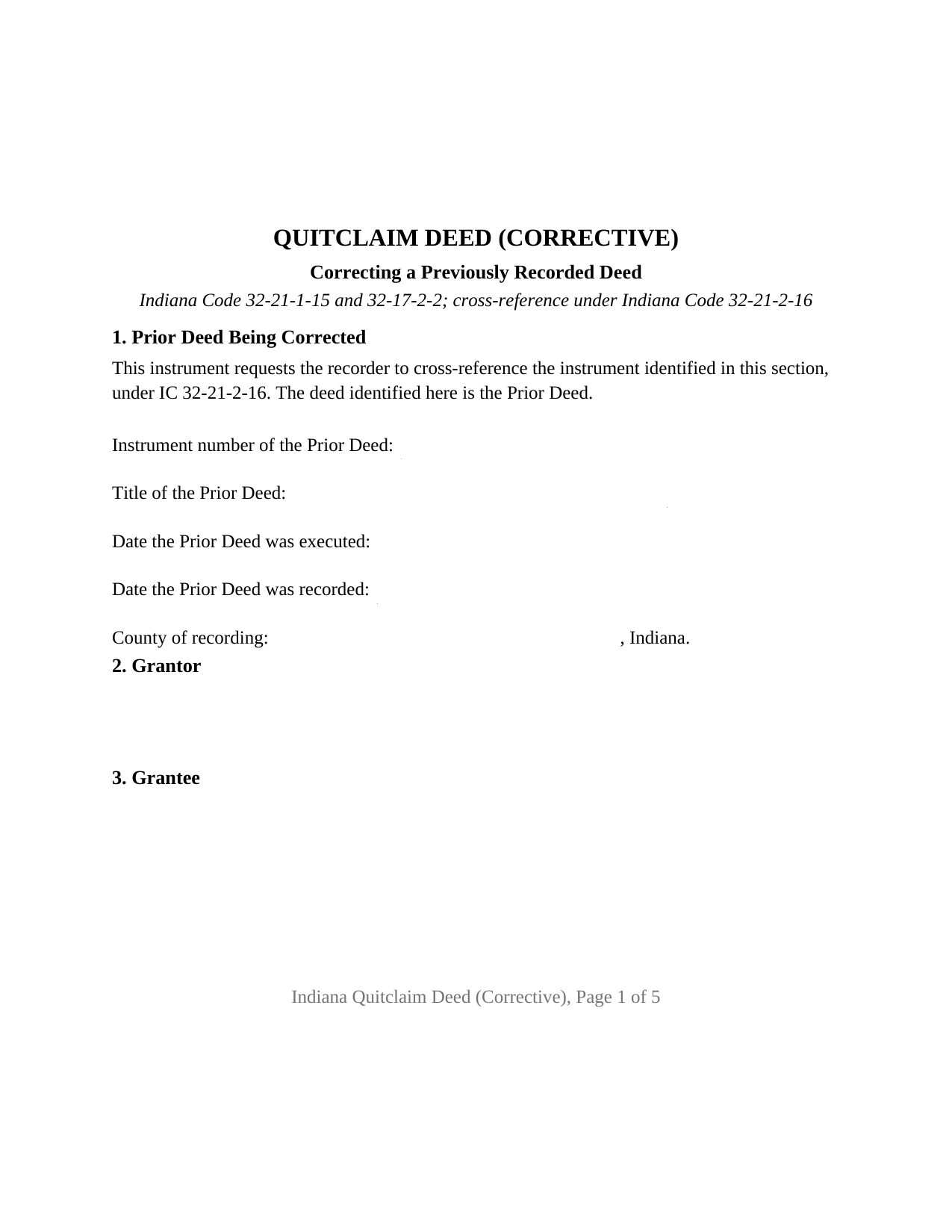 Martin County Quitclaim Deed (Corrective) Form