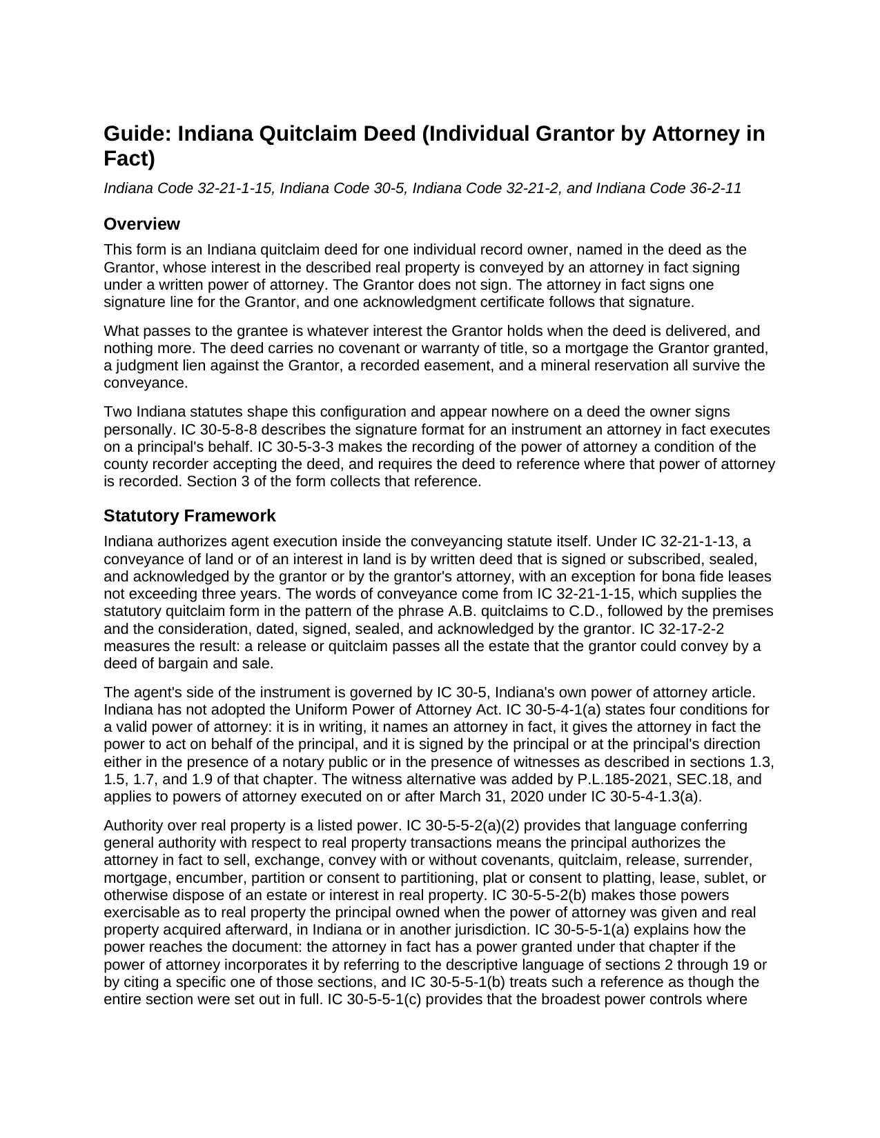 Scott County Quitclaim Deed (Individual Grantor by Attorney in Fact) Guide