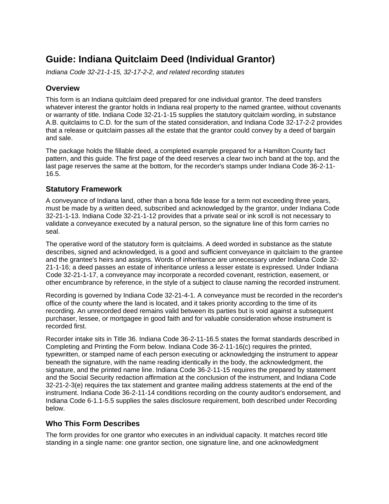 Montgomery County Quitclaim Deed (Individual Grantor) Guide
