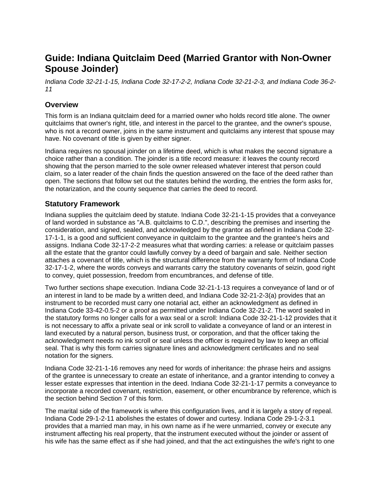 Perry County Quitclaim Deed (Married Grantor with Non-Owner Spouse Joinder) Guide