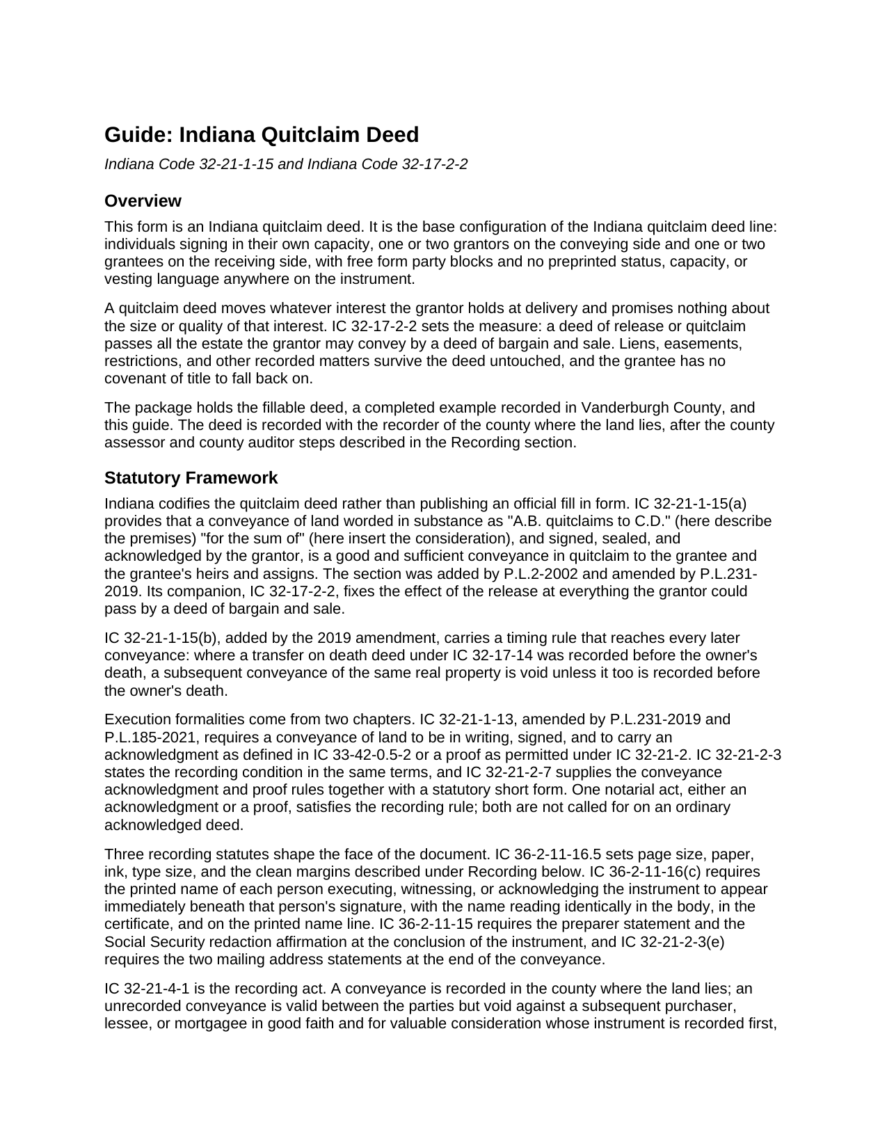 Starke County Quitclaim Deed Guide