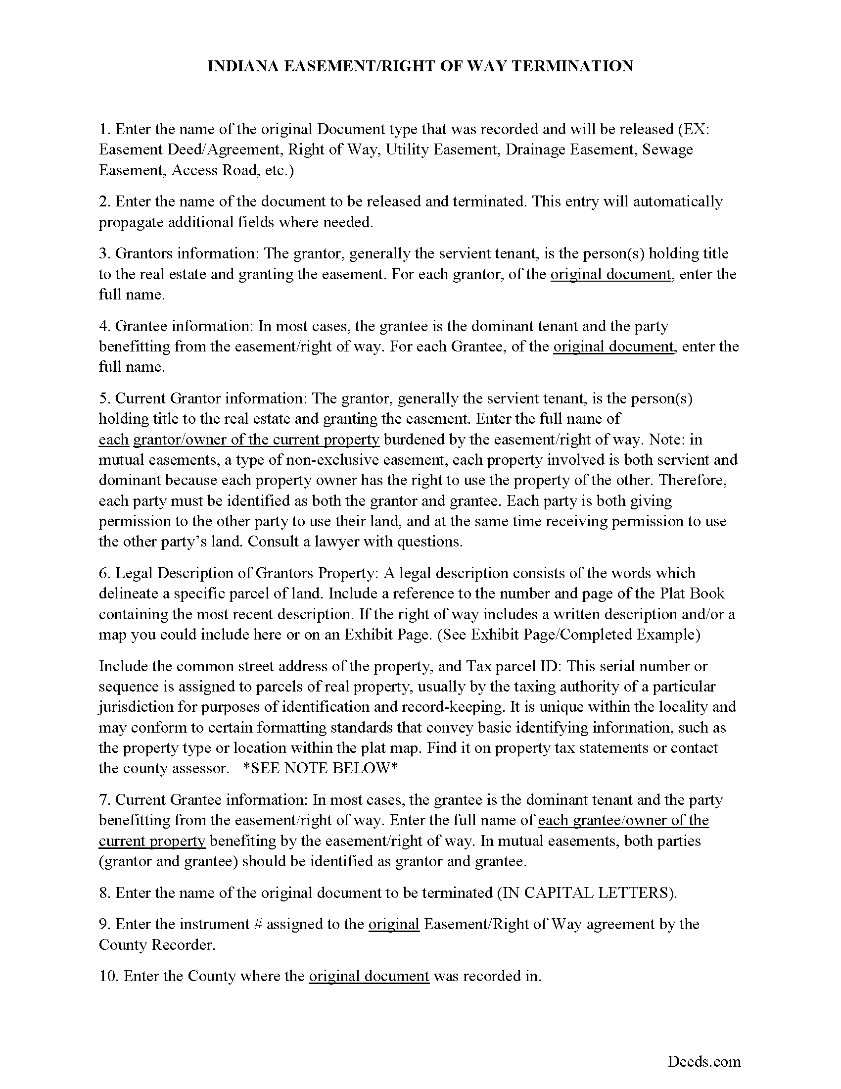 Rush County Guidelines for Release of Easement