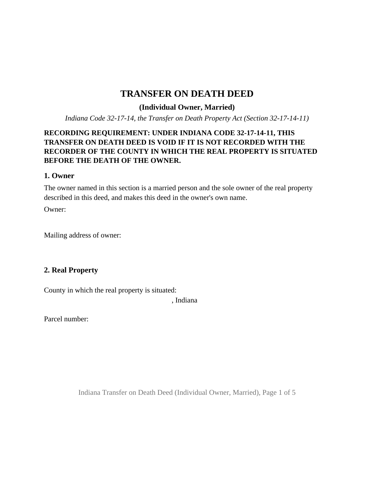 Fulton County Transfer on Death Deed (Individual Owner, Married) Form