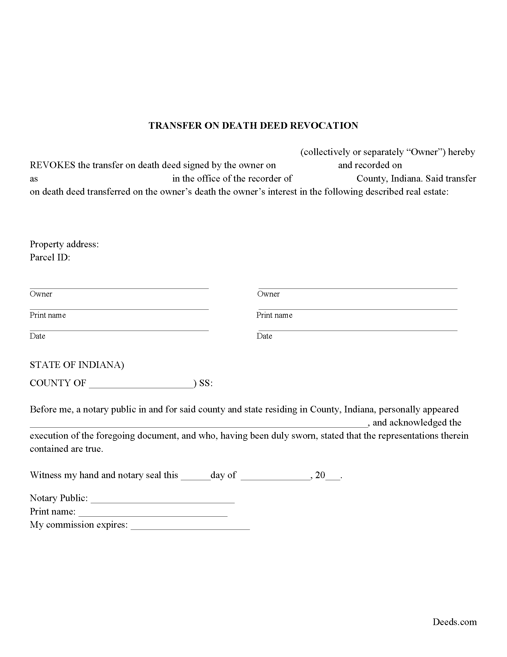 Transfer on Death Revocation Form