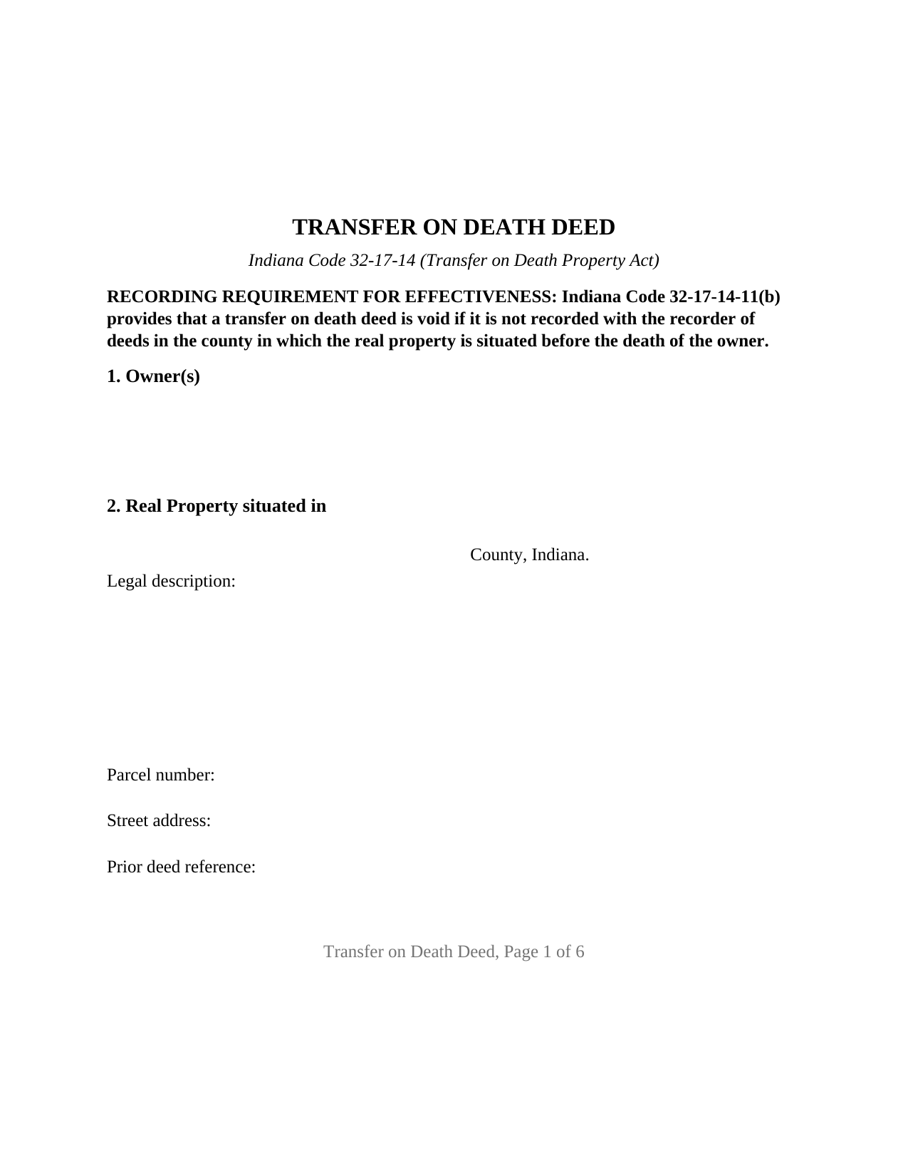 Floyd County Transfer on Death Deed Form
