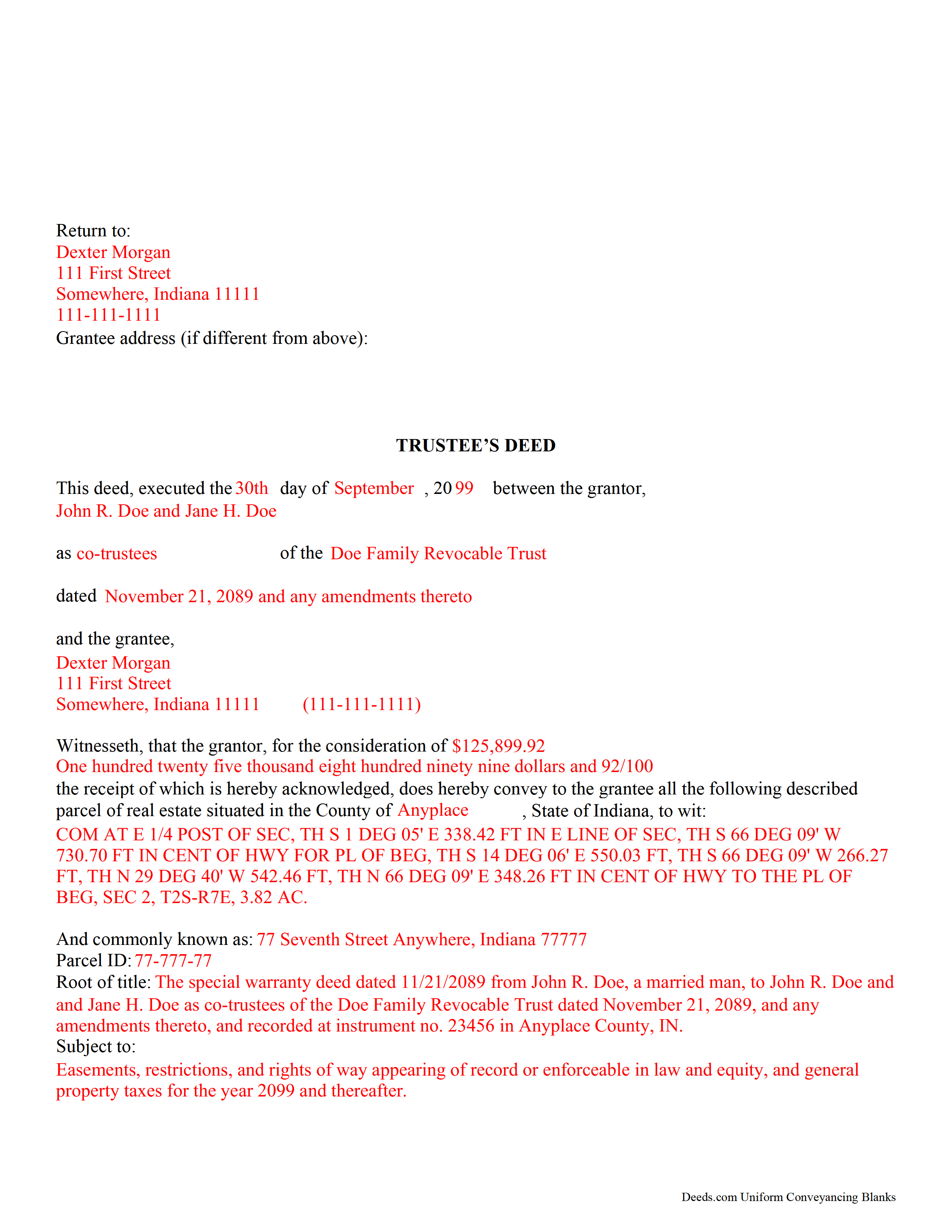 Newton County Completed Example of the Trustee Deed Document