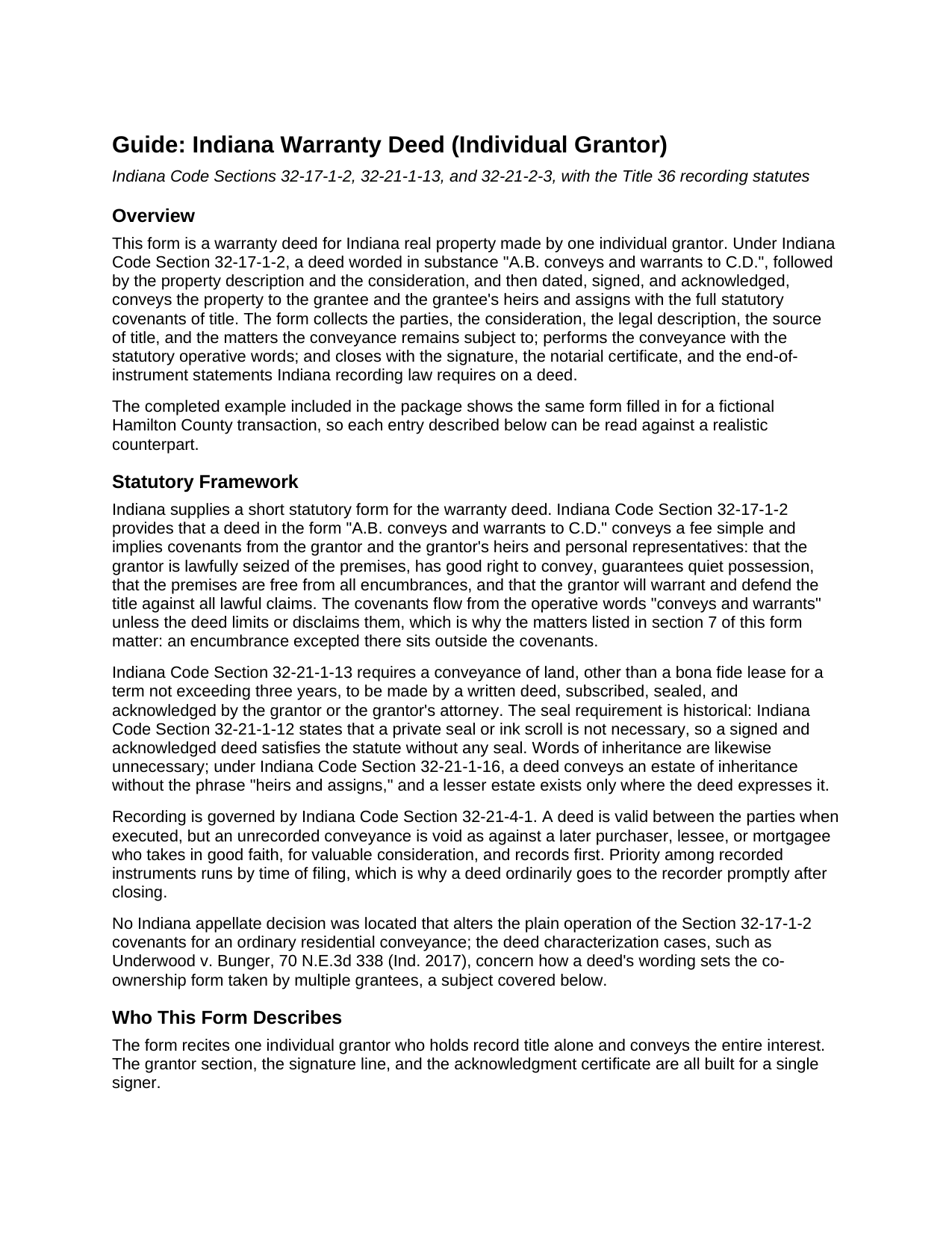 Montgomery County Warranty Deed (Individual Grantor) Guide