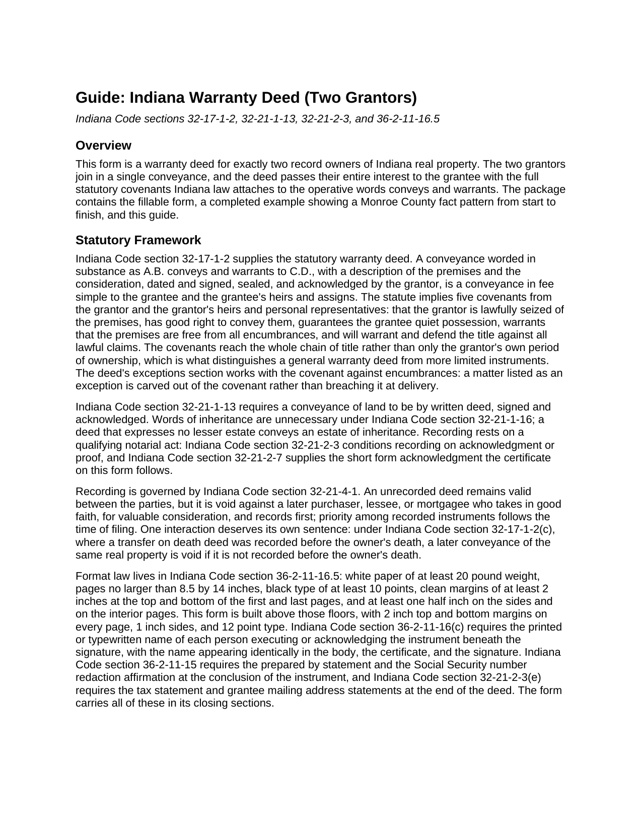Starke County Warranty Deed (Two Grantors) Guide