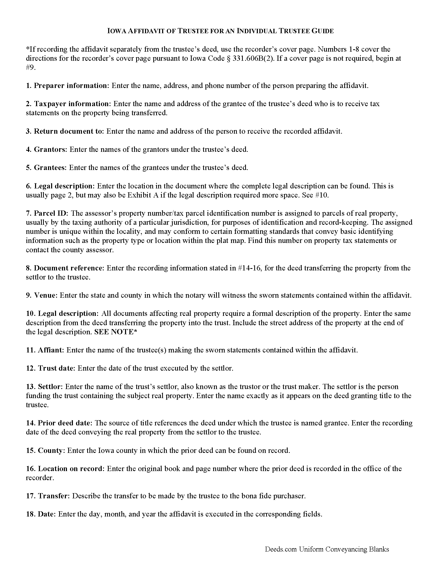 Muscatine County Affidavit of Individual Trustee Guide