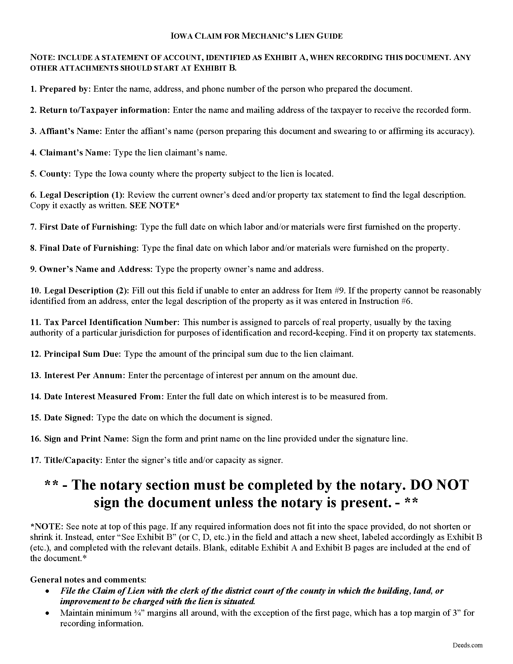 Poweshiek County Claim of Mechanics Lien Guide
