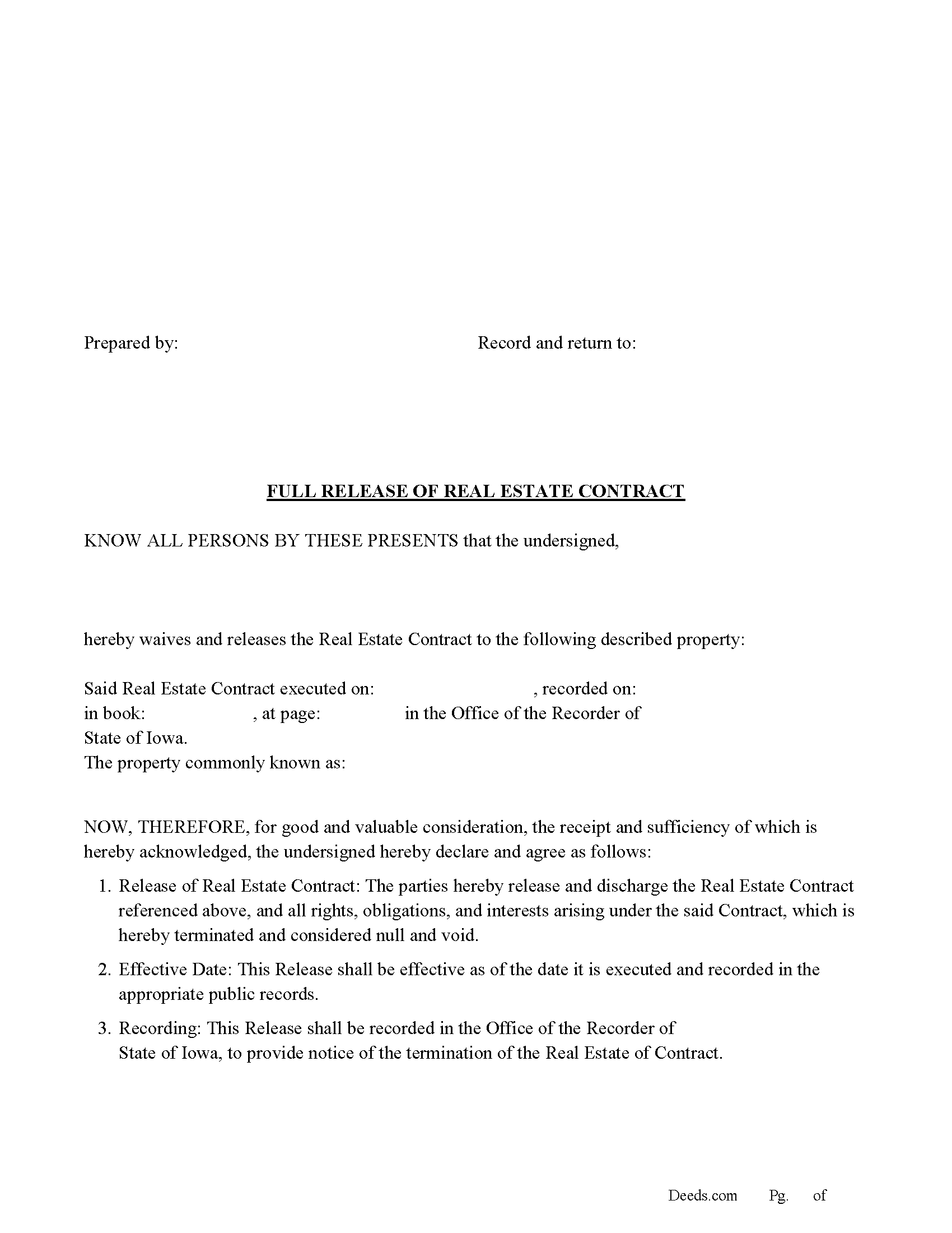 Full Release of Real Estate Contract