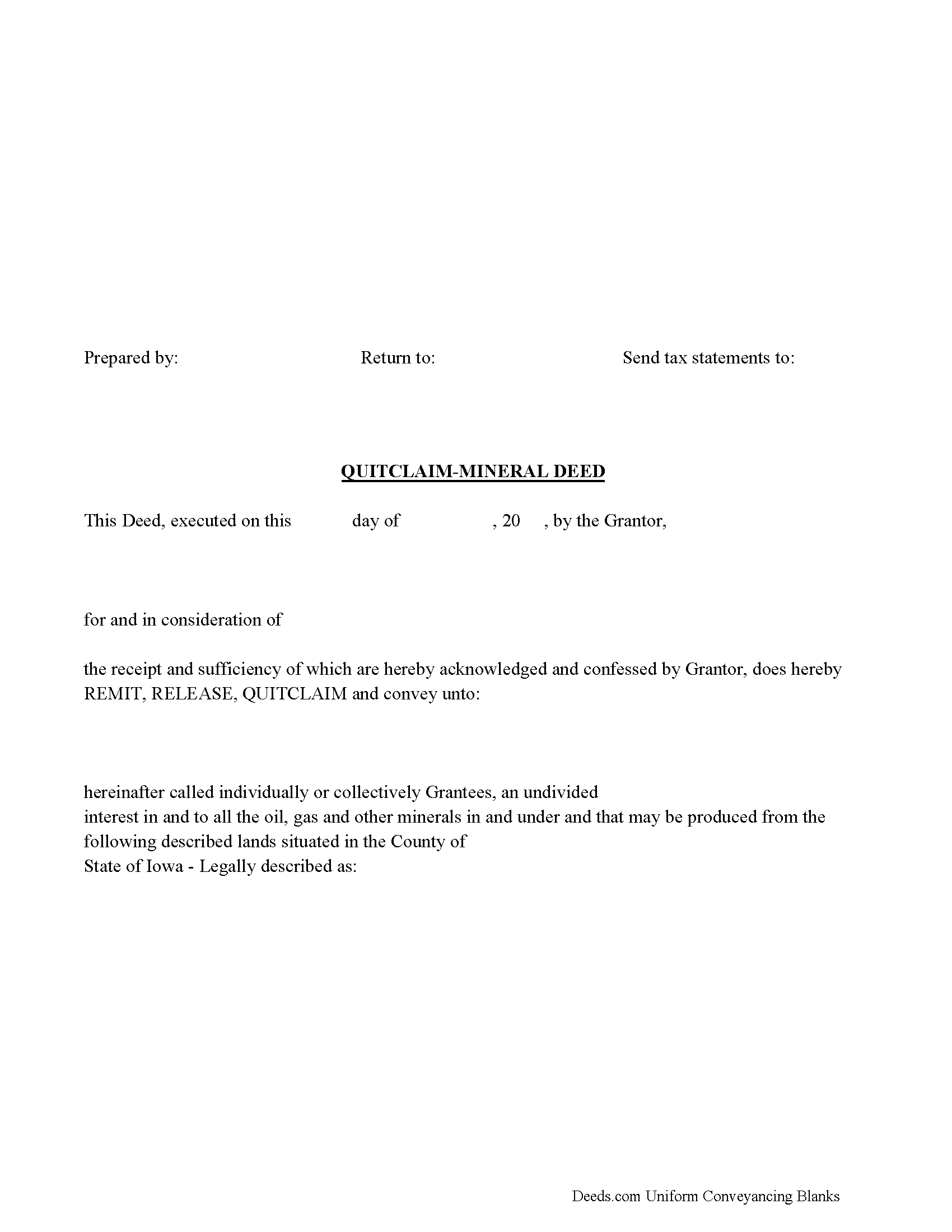 Clarke County Mineral Deed with Quitclaim Covenants Form