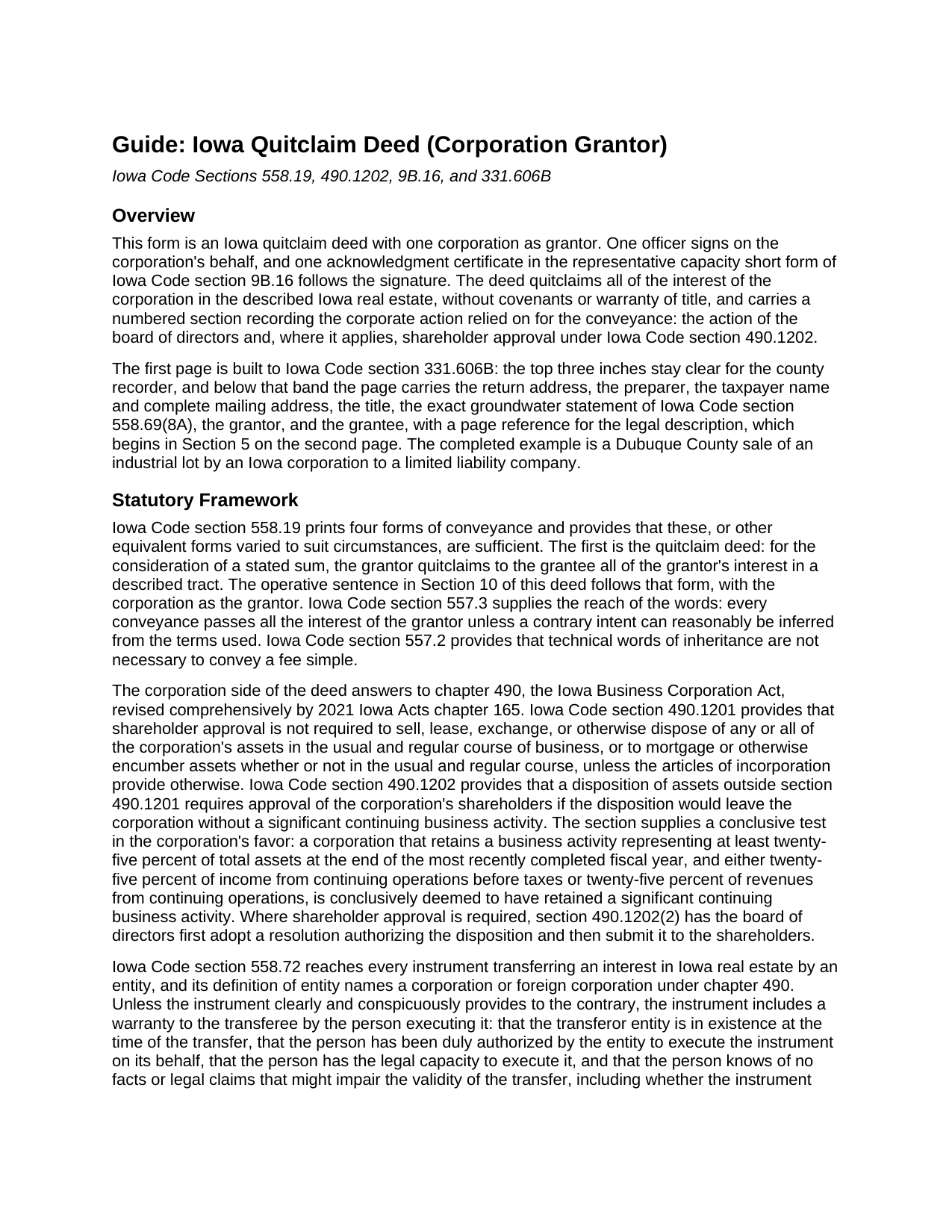 Mills County Quitclaim Deed (Corporation Grantor) Guide