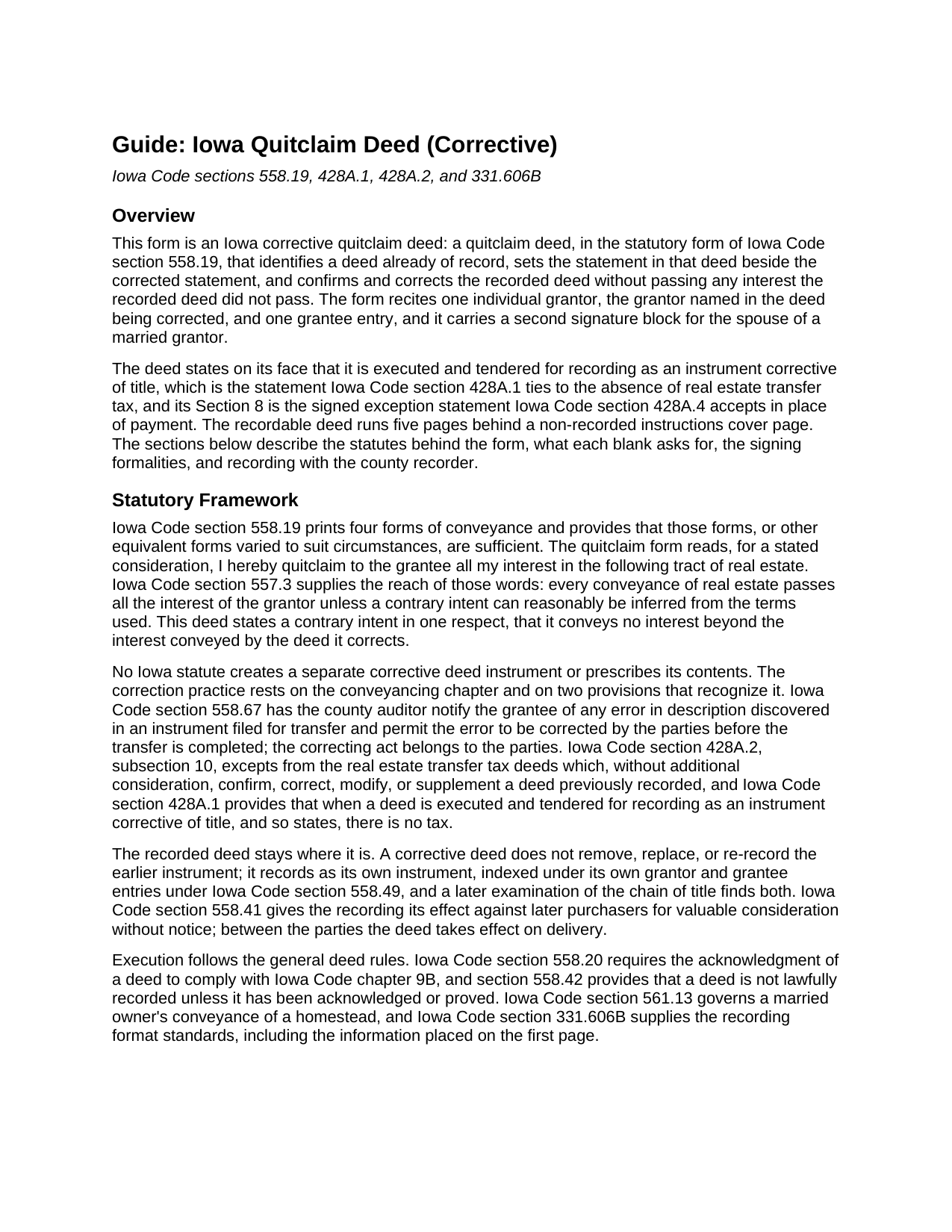 Lee County Quitclaim Deed (Corrective) Guide