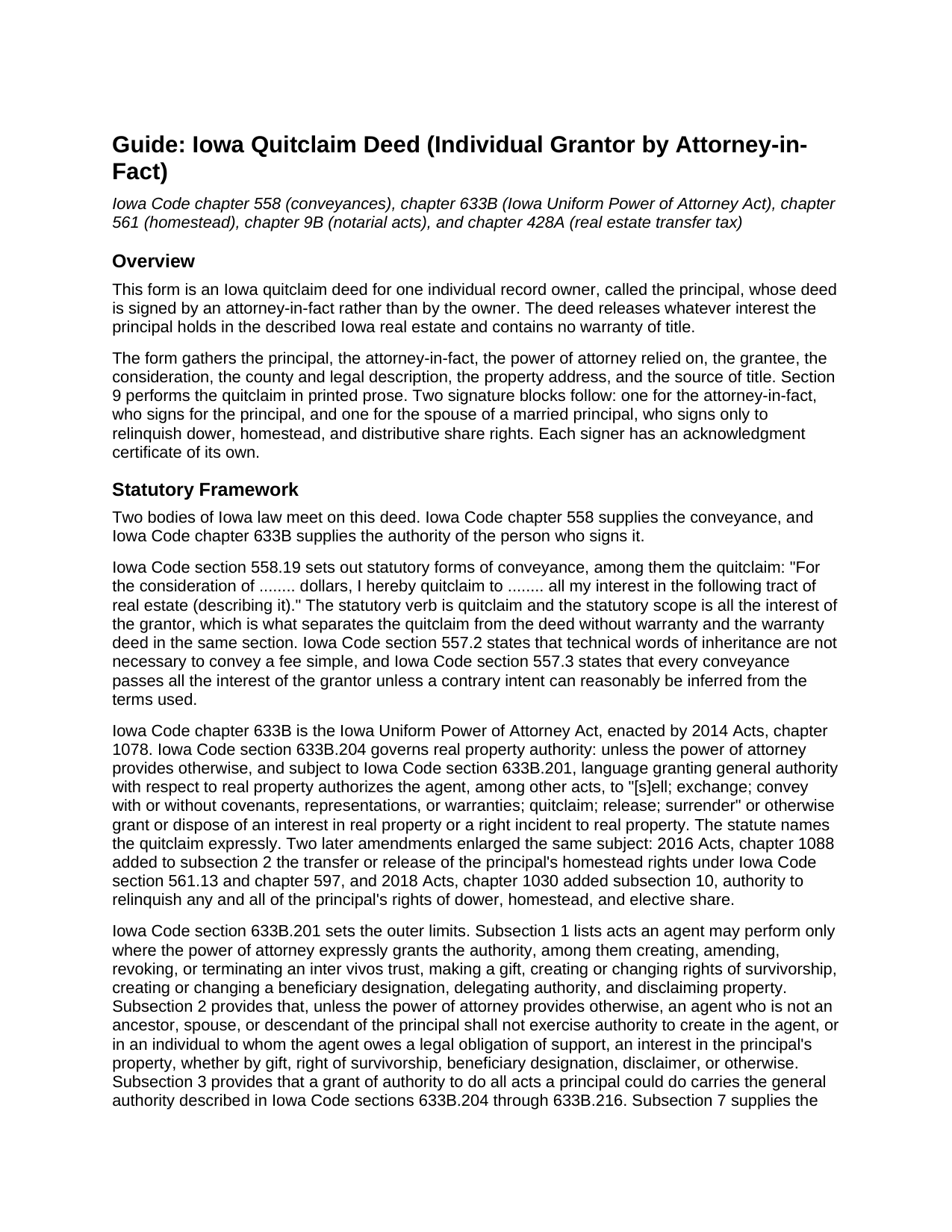 Harrison County Quitclaim Deed (Individual Grantor by Attorney-in-Fact) Guide