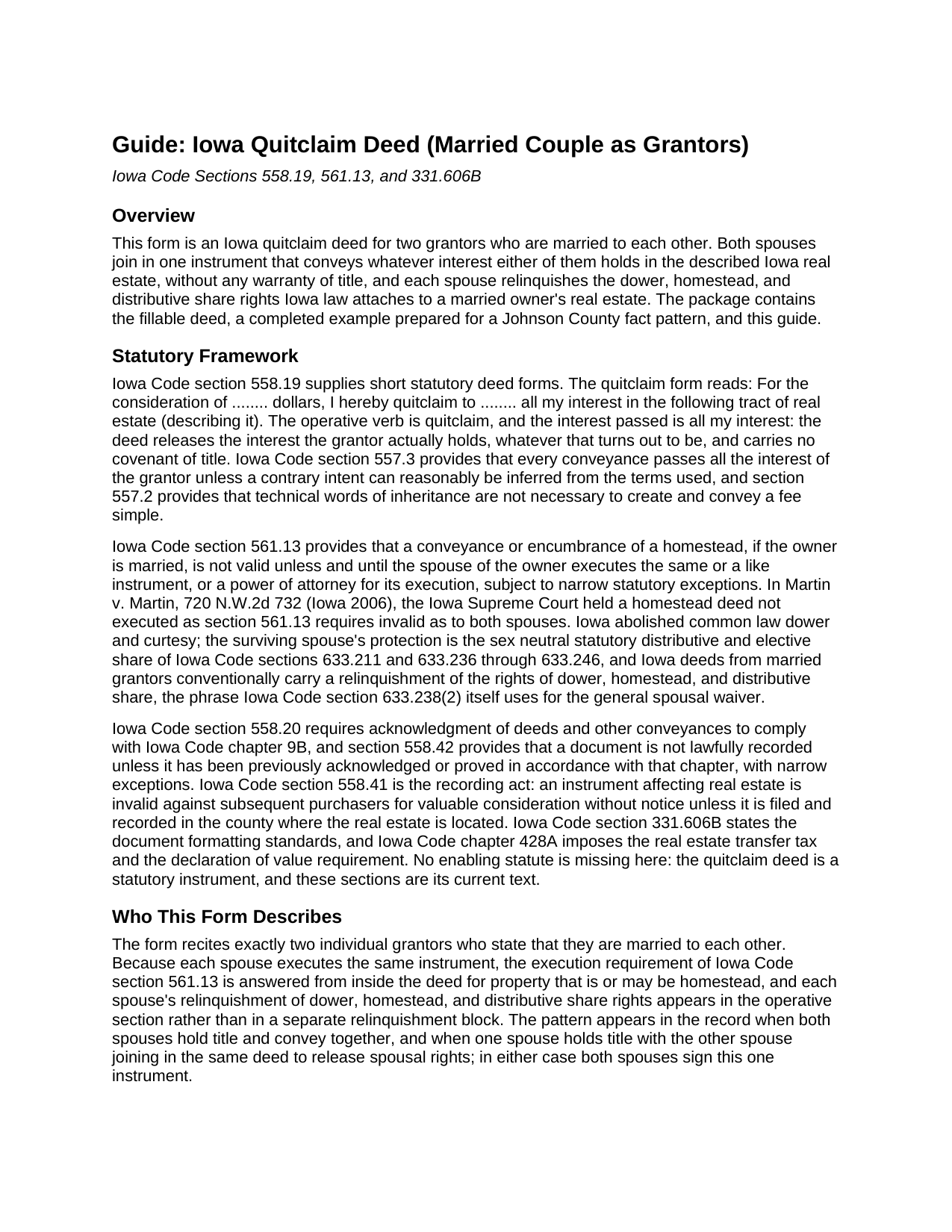 Mitchell County Quitclaim Deed (Married Couple as Grantors) Guide