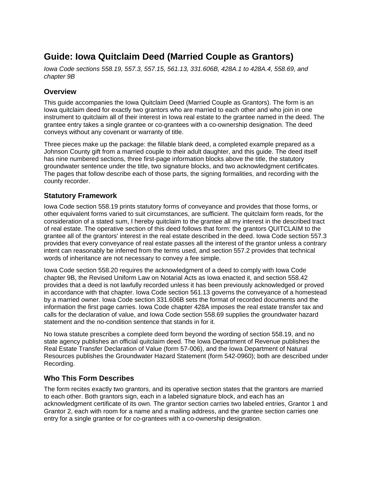 Bremer County Quitclaim Deed (Married Couple as Grantors) Guide