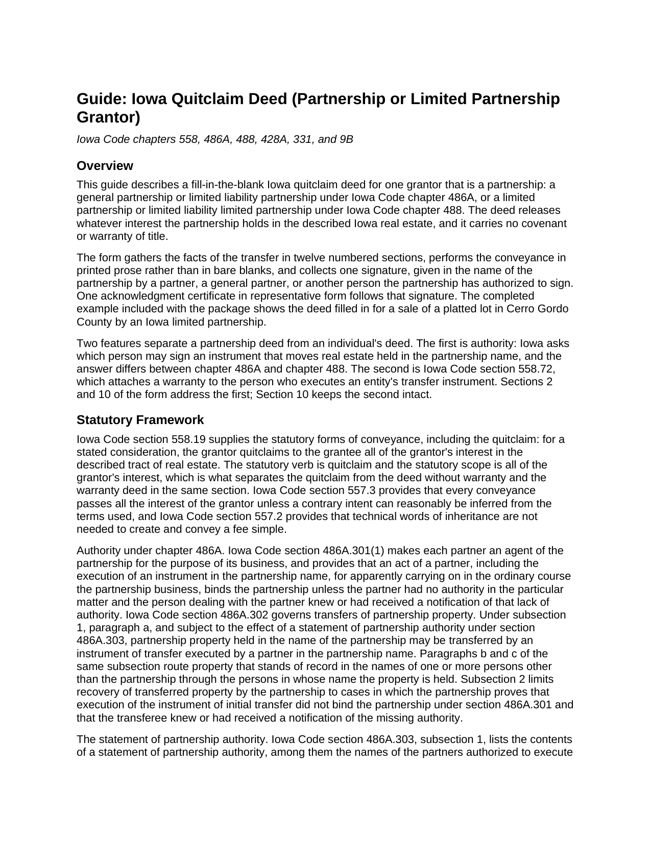 Wayne County Quitclaim Deed (Partnership or Limited Partnership Grantor) Guide