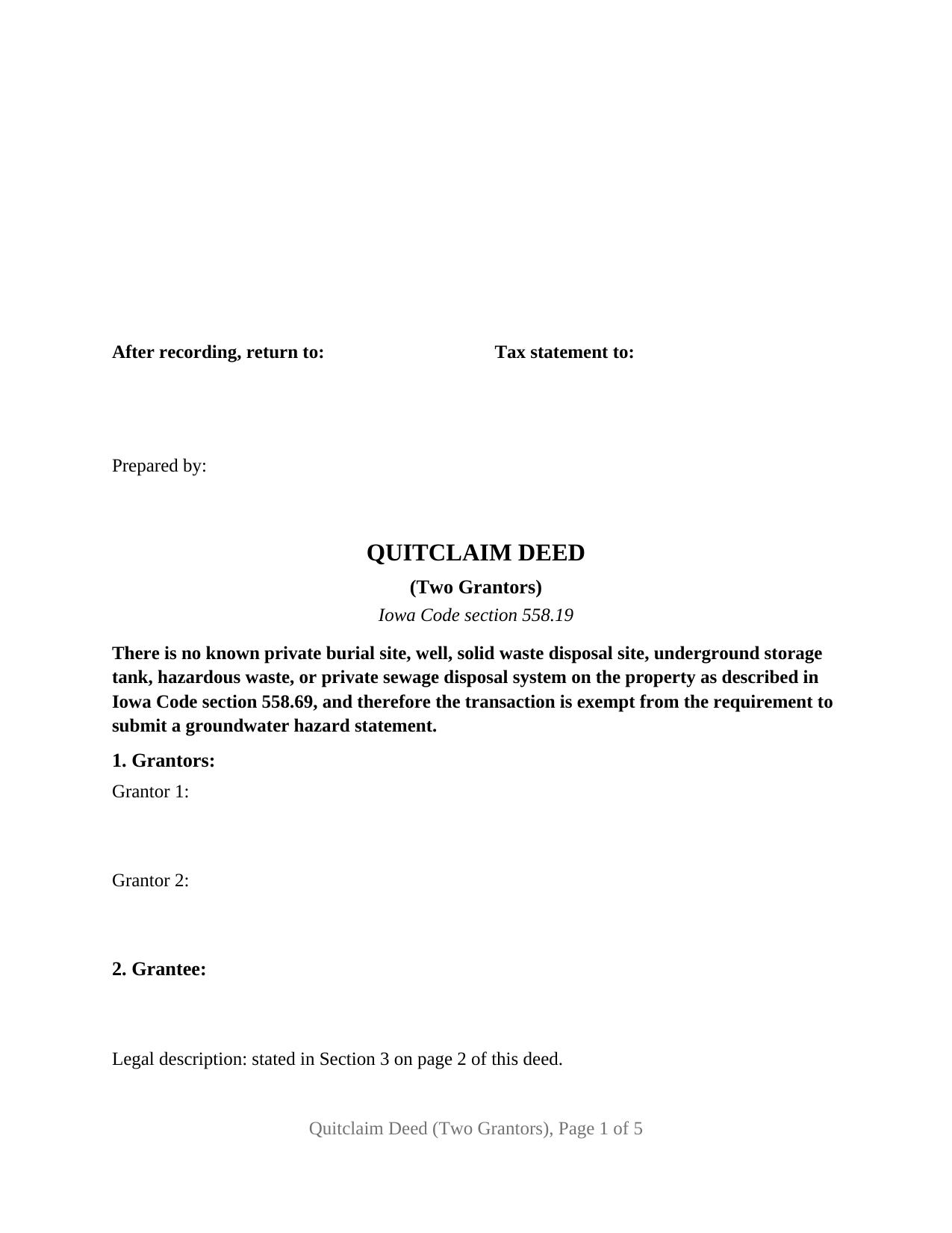 Appanoose County Quitclaim Deed (Two Grantors) Form