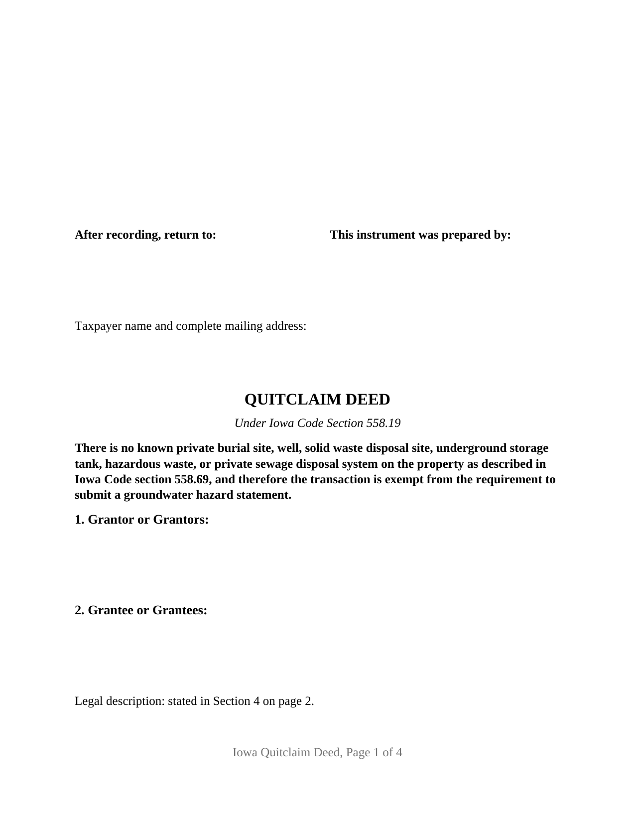 Hardin County Quitclaim Deed Form