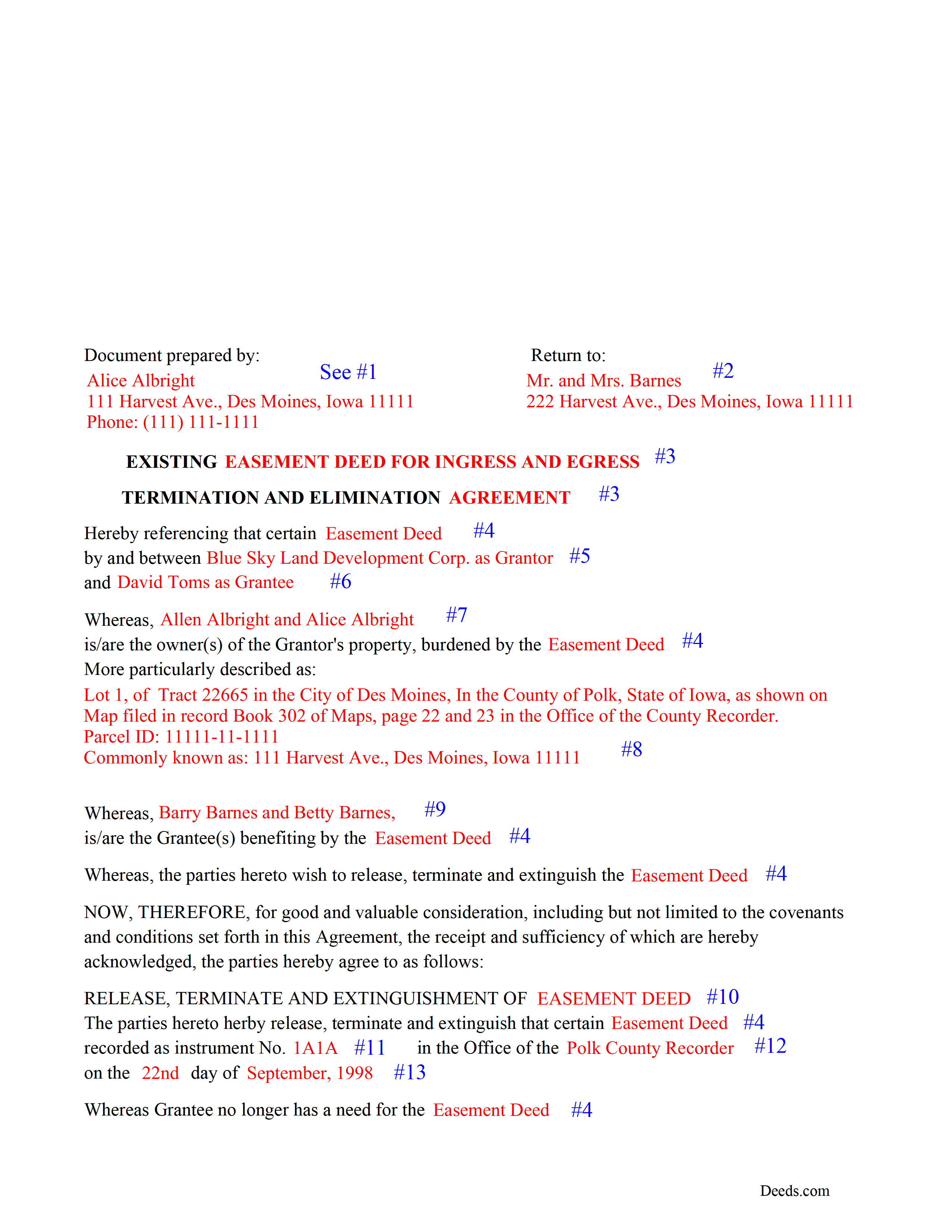 Completed Example of the Release of Easement Document